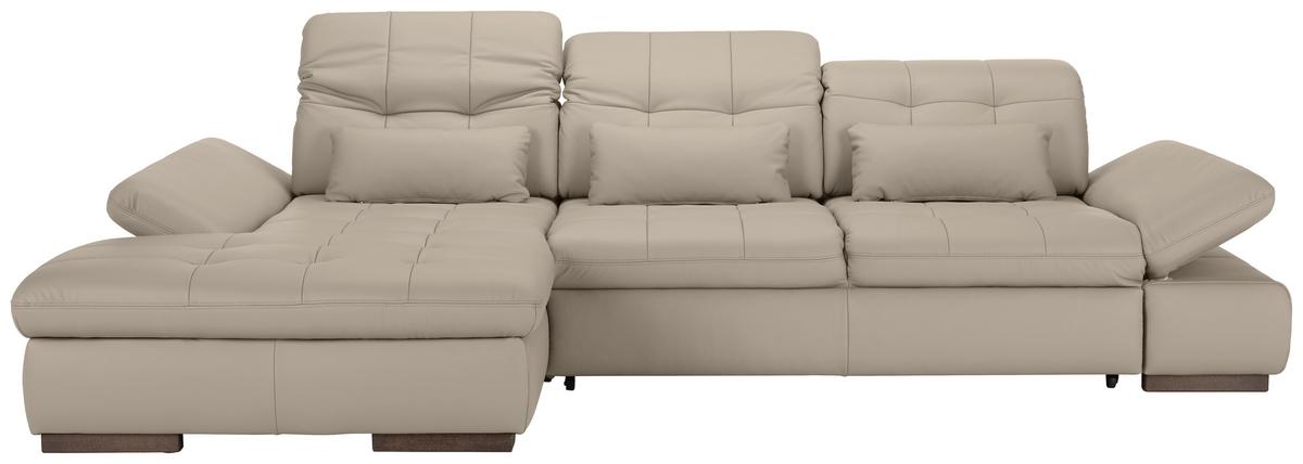 Wohnlandschaft Sanfino Leder Hellgrau - Chromfarben/Hellgrau, KONVENTIONELL, Leder/Metall (199/79-96/305cm) - Premium Living