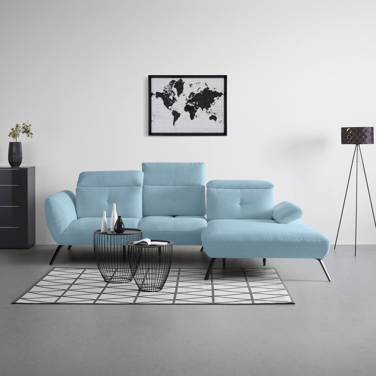 Wohnlandschaft Seattle Blaugrau - Blaugrau/Schwarz, MODERN, Holzwerkstoff/Textil (301/87-107/196cm) - Premium Living