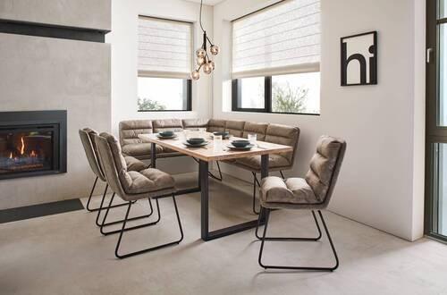 BANC D'ANGLE KONA - gris/noir, MODERN, métal/textile (135/89/180cm) - Bessagi Home