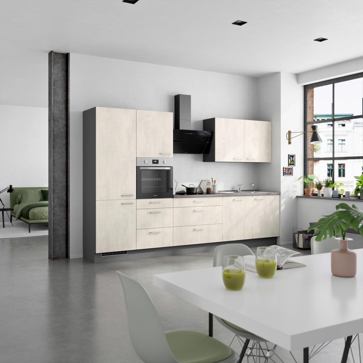 Küchenblock Riva High m. Geräten Weiß - Schieferfarben/Edelstahlfarben, MODERN, Holzwerkstoff/Metall (330cm) - Nobilia