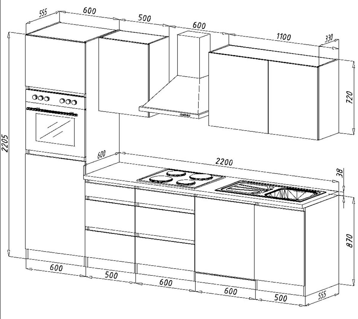 Küchenblock Premium Weiß B: ca. 280 cm - Weiß/Braun, MODERN, Holzwerkstoff (280cm) - Respekta