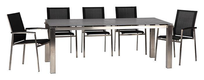 Gartengarnitur Auris 7-tlg. Grau/Edelstahlfarben - Edelstahlfarben/Grau, Basics, Keramik/Kunststoff (200/75/100cm) - Acamp