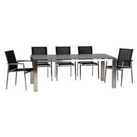 Gartengarnitur Auris 7-tlg. Grau/Edelstahlfarben - Edelstahlfarben/Grau, Basics, Keramik/Kunststoff (200/75/100cm) - Acamp