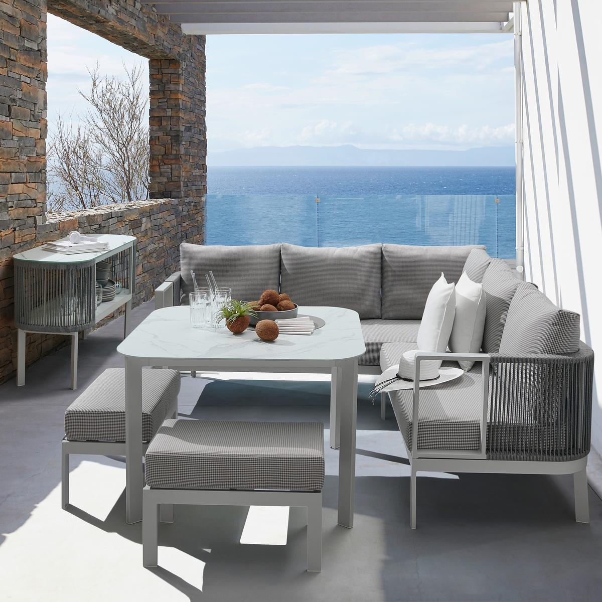 Loungegarnitur Levin in Grau/Weiss - Weiss/Grau, Modern, Glas/Textil (131/199cm) - Mömax