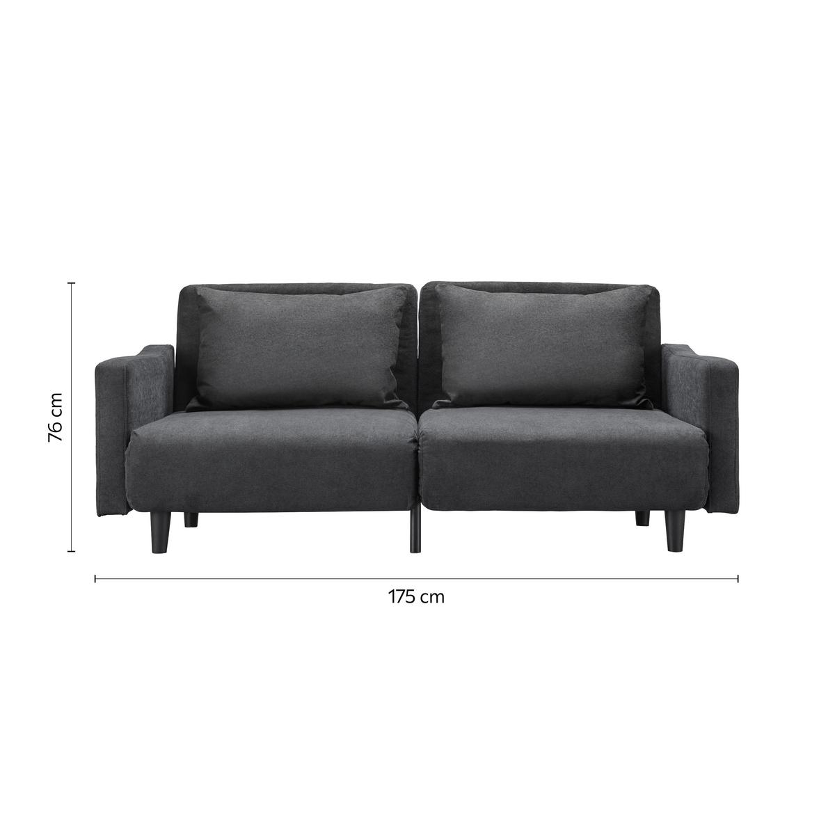 Schlafsofa Sandro Dunkelgrau Webstoff - Dunkelgrau/Schwarz, MODERN, Holz/Kunststoff (175/76/89cm) - Bessagi Home