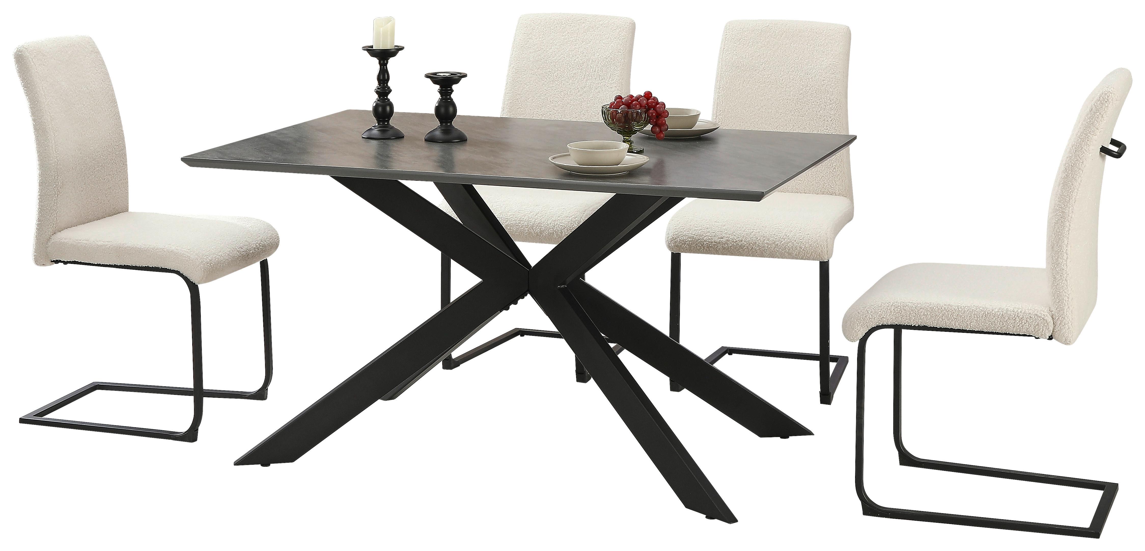 Jedilna Garnitura Brisbane, Bela, Siva, 5-Delno - siva/črna, Moderno, kovina/tekstil (140/75/90cm)