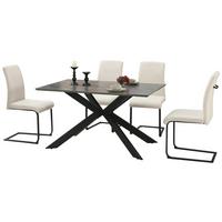 Jedilna Garnitura Brisbane, Bela, Siva, 5-Delno - siva/črna, Moderno, kovina/tekstil (140/75/90cm)