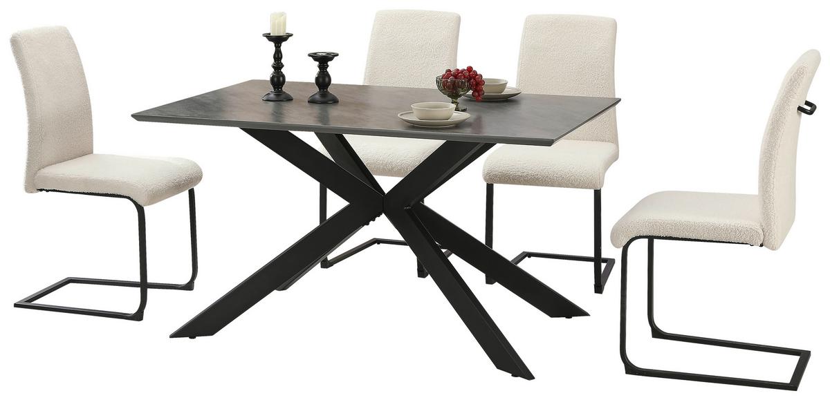 Jedilna Garnitura Brisbane, Bela, Siva, 5-Delno - siva/črna, Moderno, kovina/tekstil (140/75/90cm)