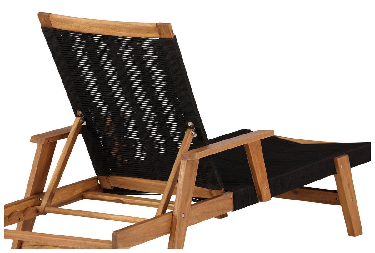 Sonnenliege Little John ca. 73x200 cm Schwarz/Akazie - Schwarz/Akaziefarben, KONVENTIONELL, Holz (73/35/200cm) - Gardenson