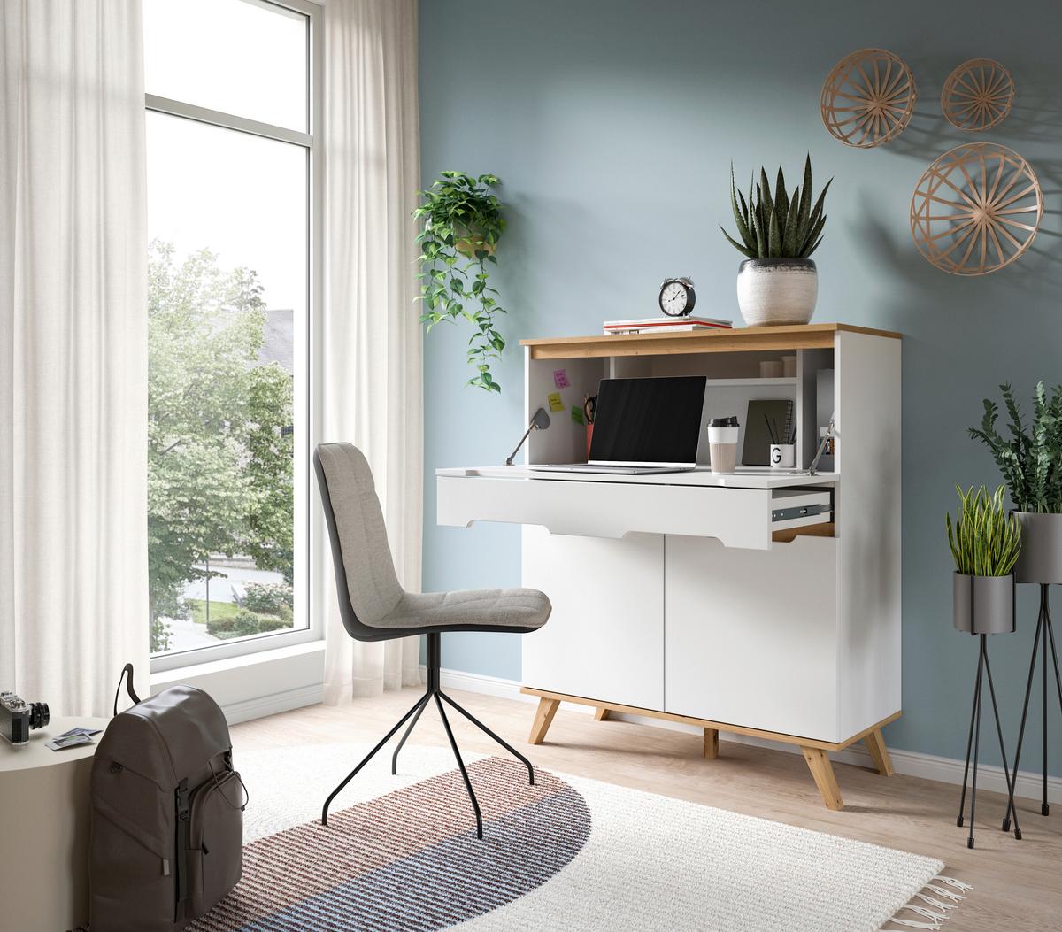 Komoda Stockholm - bijela/boje hrasta, Design, drvni materijal (100/118/40cm) - Modern Living
