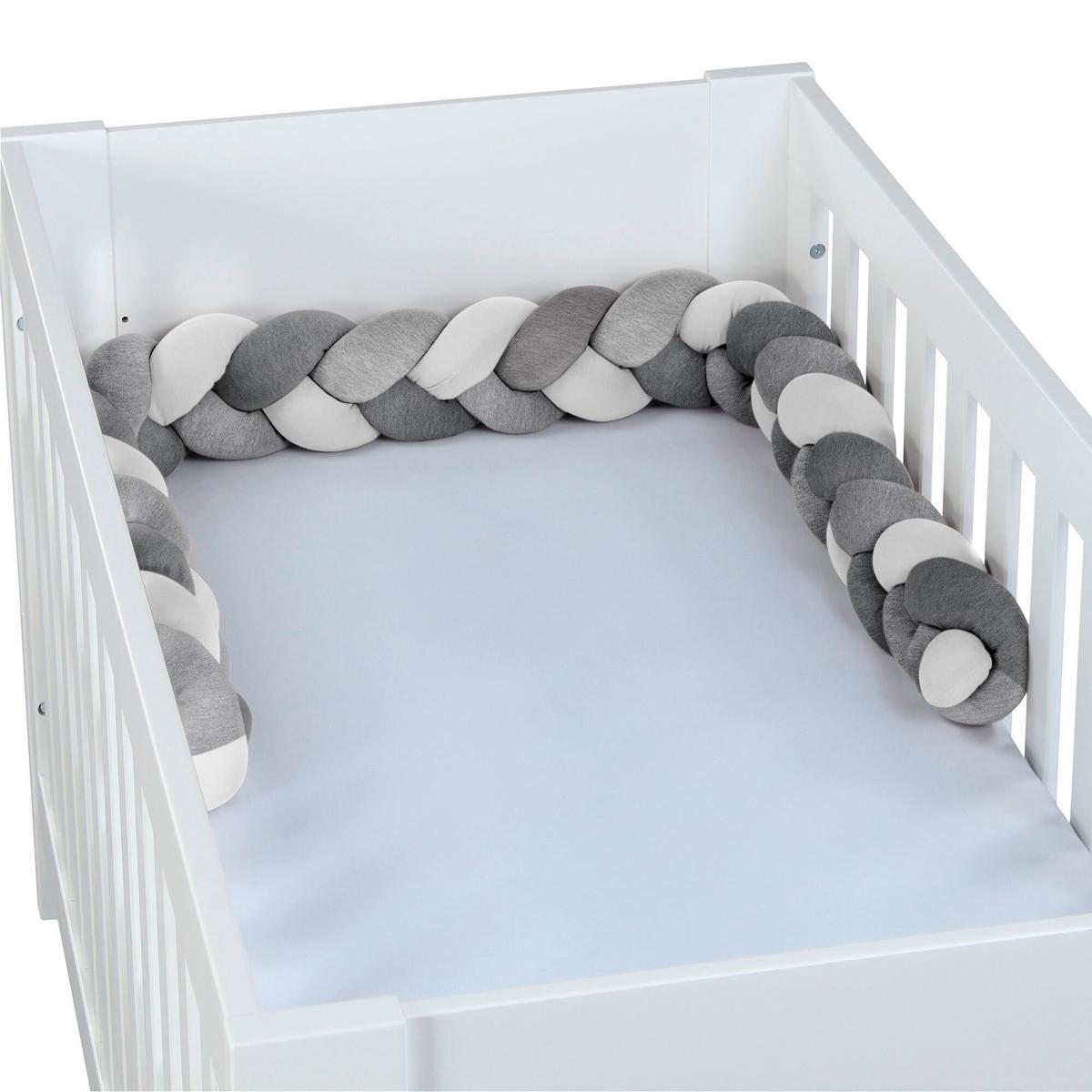 OCHRANIACZ DO ŁÓŻECZKA GEFLOCHTEN - jasnoszary/ciemnoszary, Basics, tkanina (200/13/13cm) - Babybay