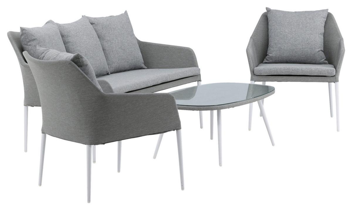 LOUNGEGARNITUR SPOGA - Weiß/Grau, KONVENTIONELL, Glas/Textil - Gardenson