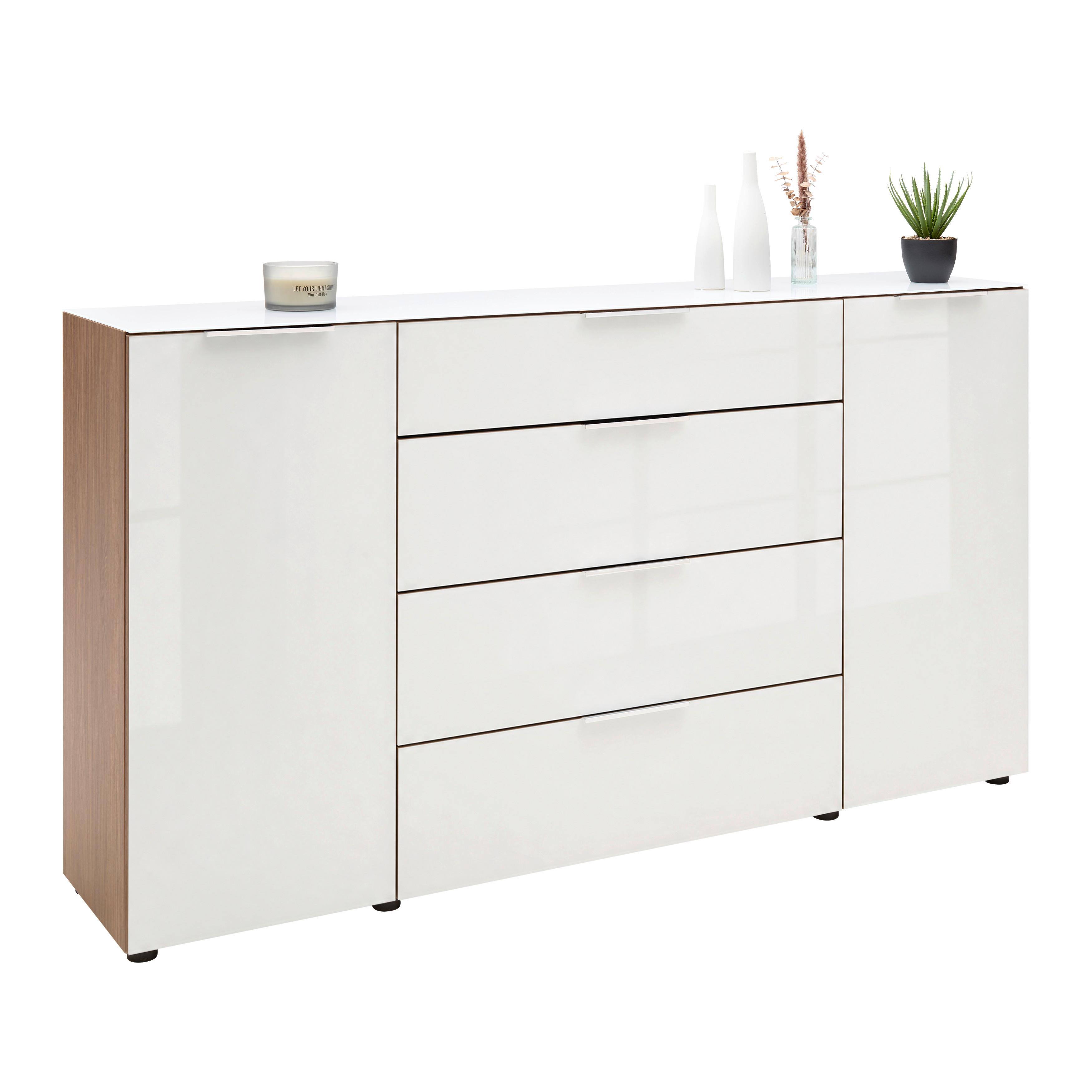 Sideboard Siena Weiß/Nussbaumfarben - Silberfarben/Nussbaumfarben, MODERN, Glas/Holzwerkstoff (180/99/40cm) - Mömax