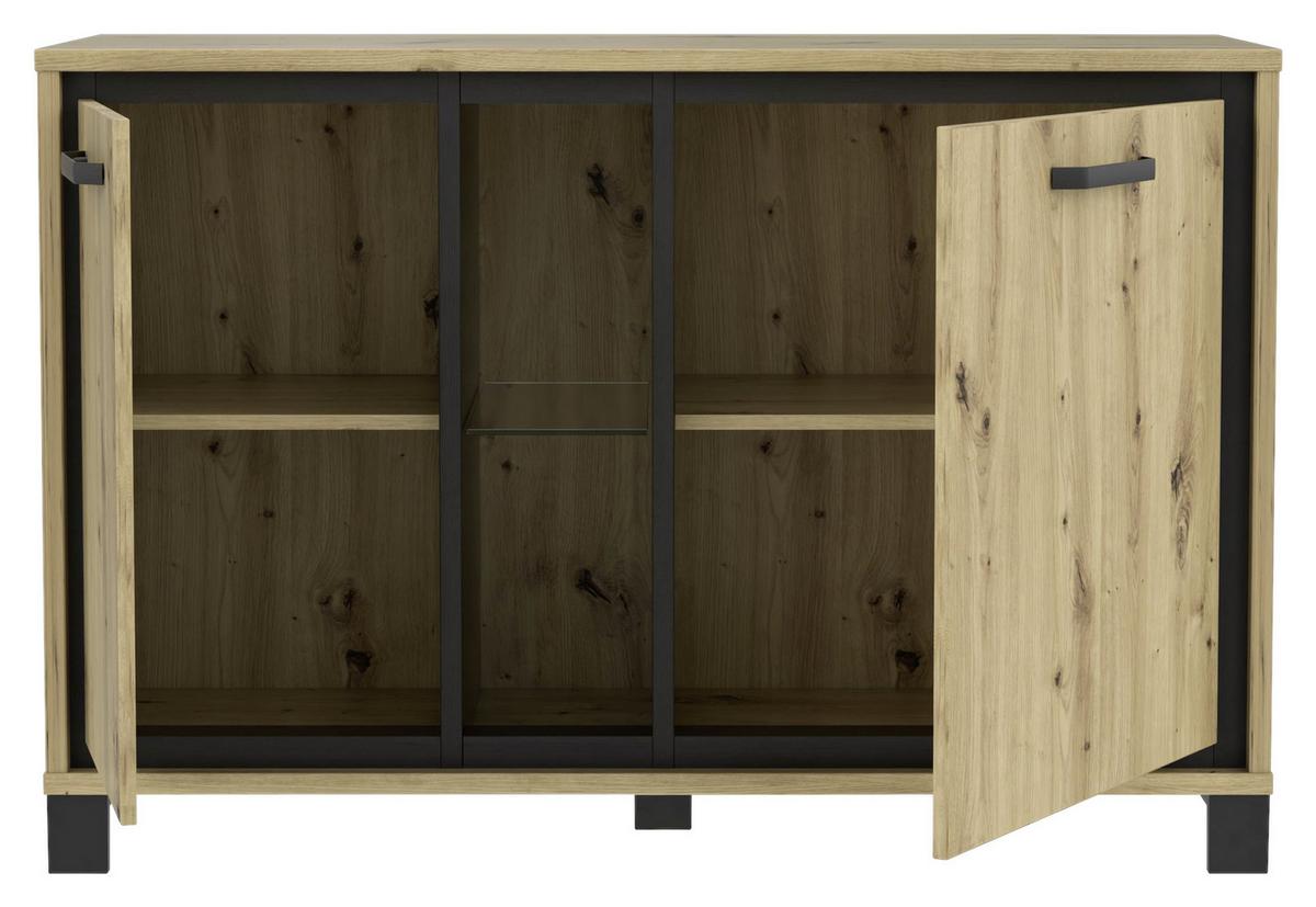 Kommode "Trondheim" , Eiche - Eichefarben/Schwarz, Basics, Glas/Holzwerkstoff (120,4/81,3/41,5cm) - Livetastic
