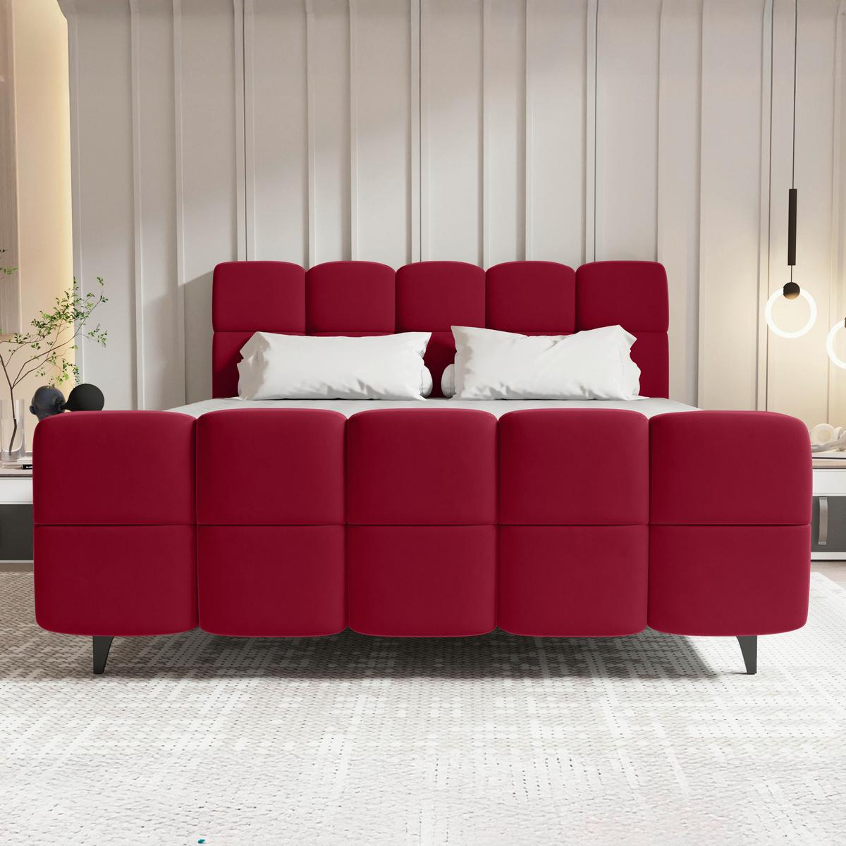 Boxbett Mona Rot ca. 160x200cm - Rot/Schwarz, KONVENTIONELL, Kunststoff/Textil (160/200cm) - Mömax