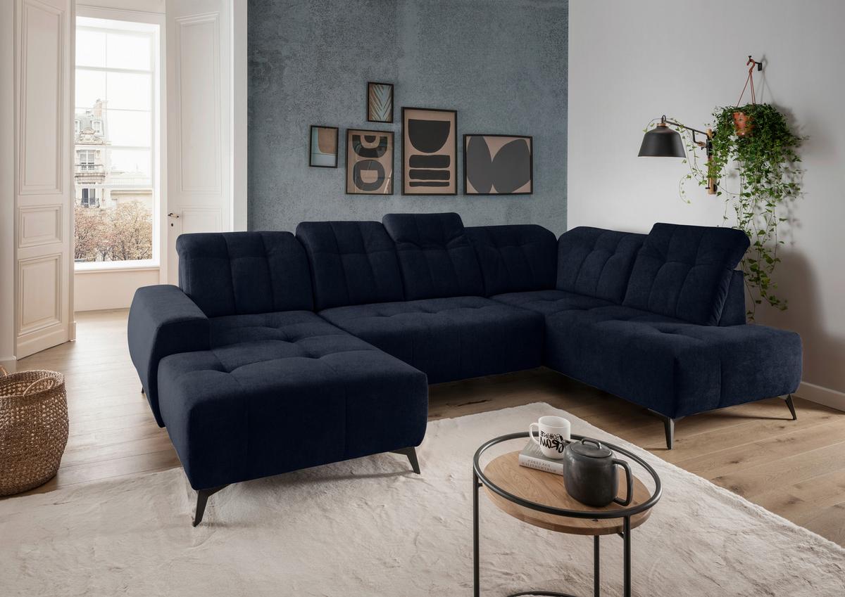 WOHNLANDSCHAFT SANO - Schwarz/Dunkelblau, MODERN, Textil/Metall (180/337/200cm) - Livetastic
