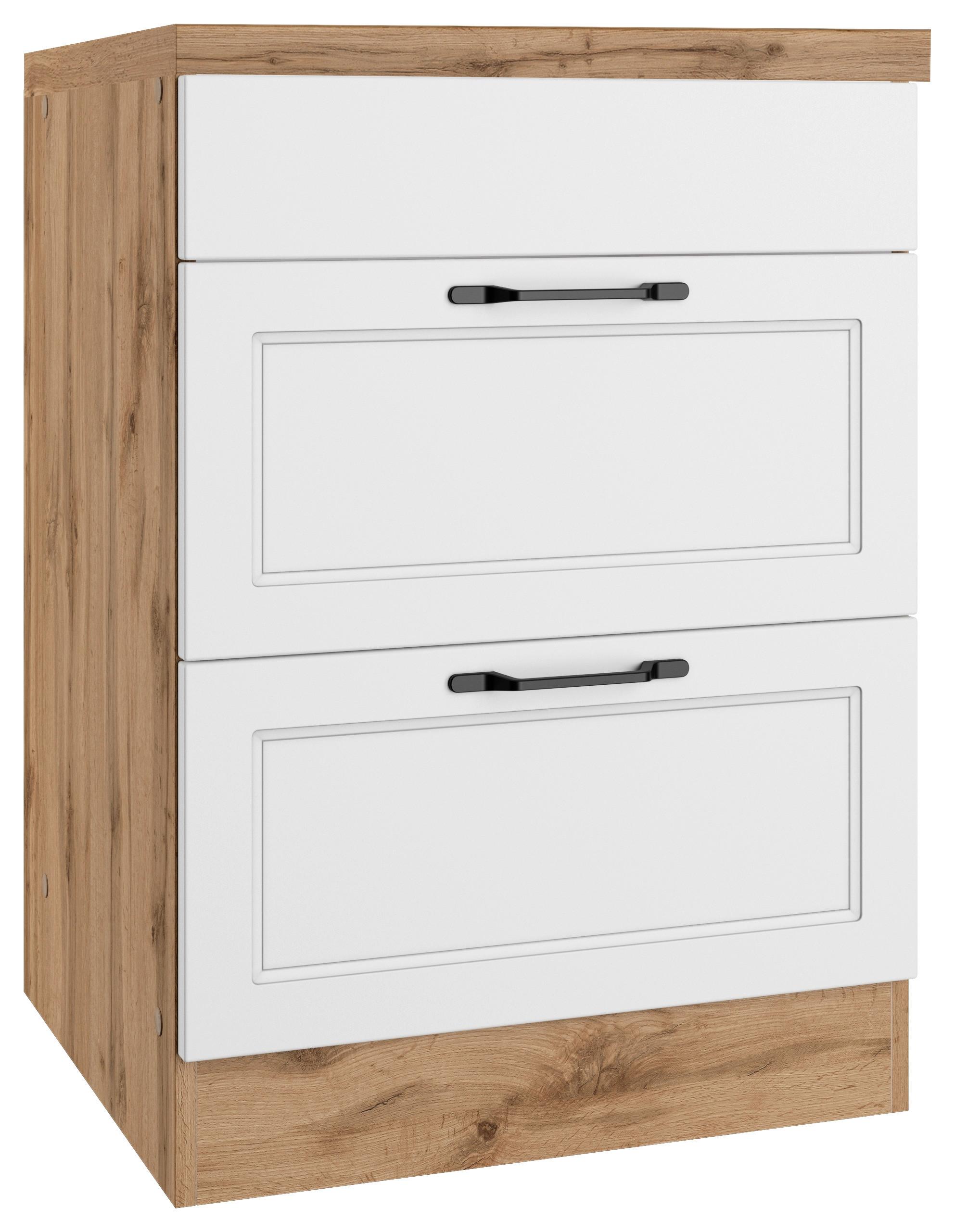 Kochfeldumbauschrank Meran ca. 60x86x60 cm Weiß/Eiche - Eiche Wotan/Schwarz, LIFESTYLE, Holzwerkstoff/Metall (60/86/60cm) - Held