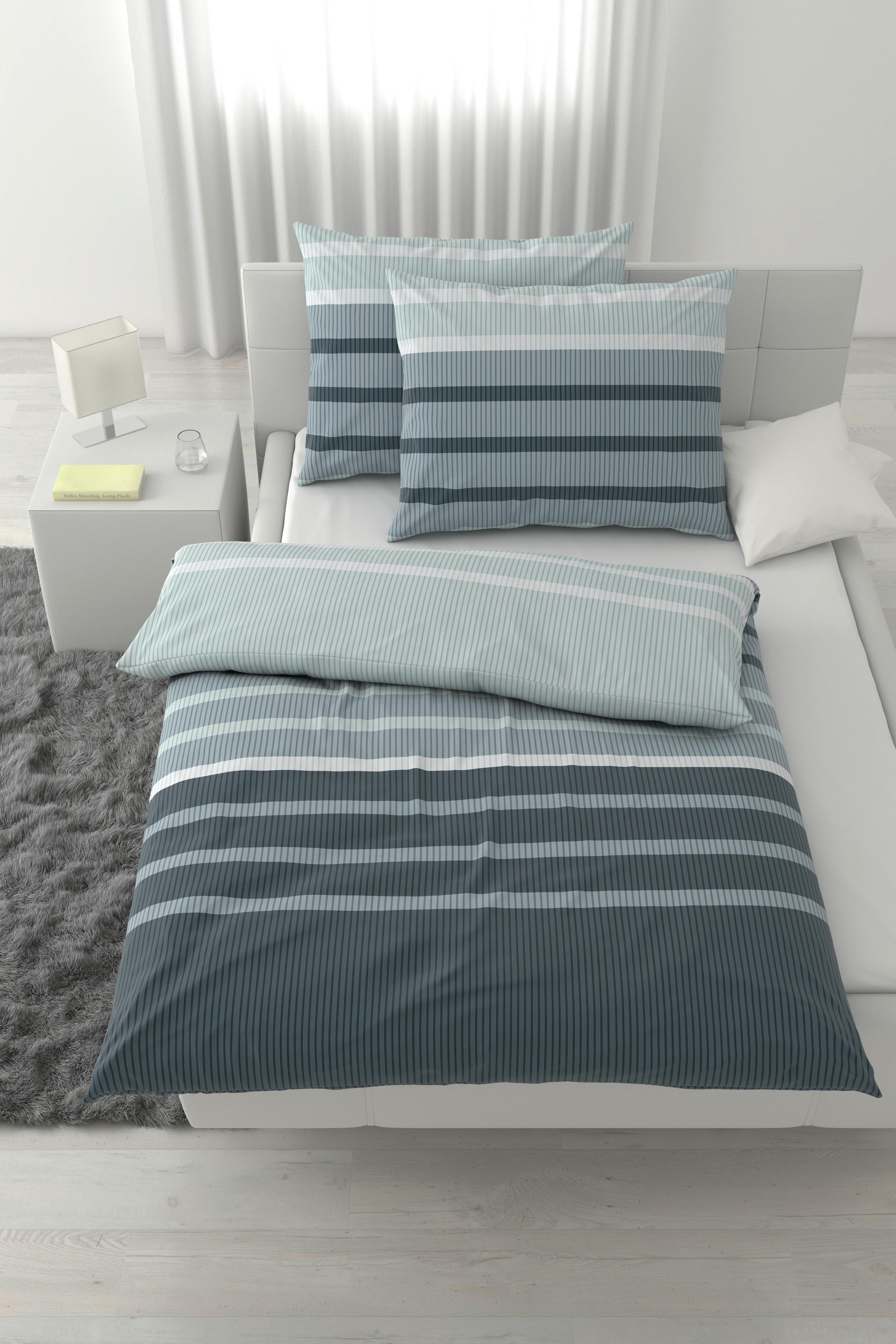 Bettwäsche Streif XXL Blau/Schwarz ca. 200x220cm - Blau/Schwarz, KONVENTIONELL, Textil (200/220cm) - Mömax