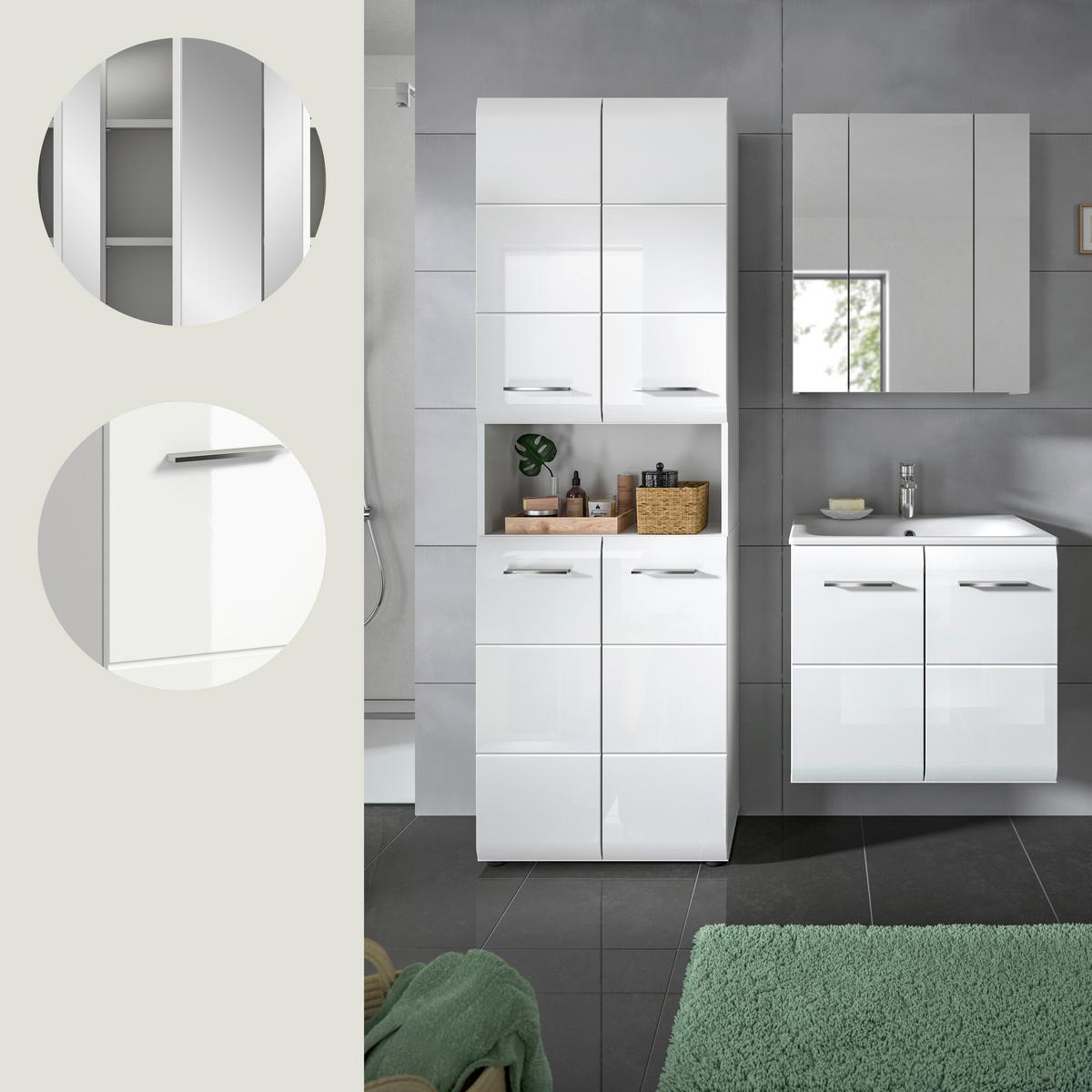 Badezimmer Ice 4-tlg. ca. 120 cm Weiß - Weiß Hochglanz/Silberfarben, MODERN, Keramik/Holzwerkstoff (120cm) - MID.YOU