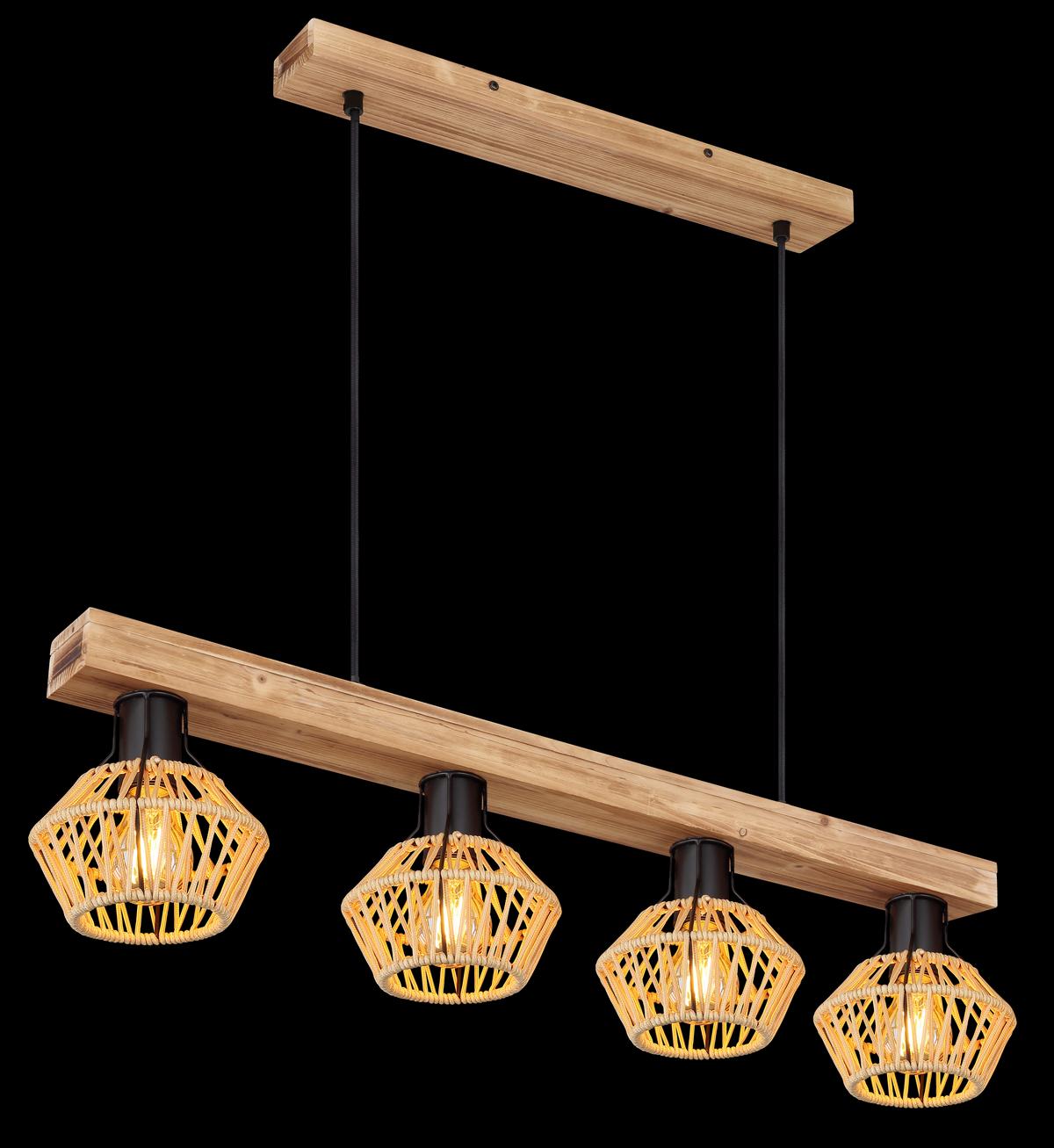 Hängeleuchte Valli in Natur/Schwarz max. 60 Watt - Dunkelbraun/Schwarz, Natur, Naturmaterialien/Metall (80/16/120cm) - Globo
