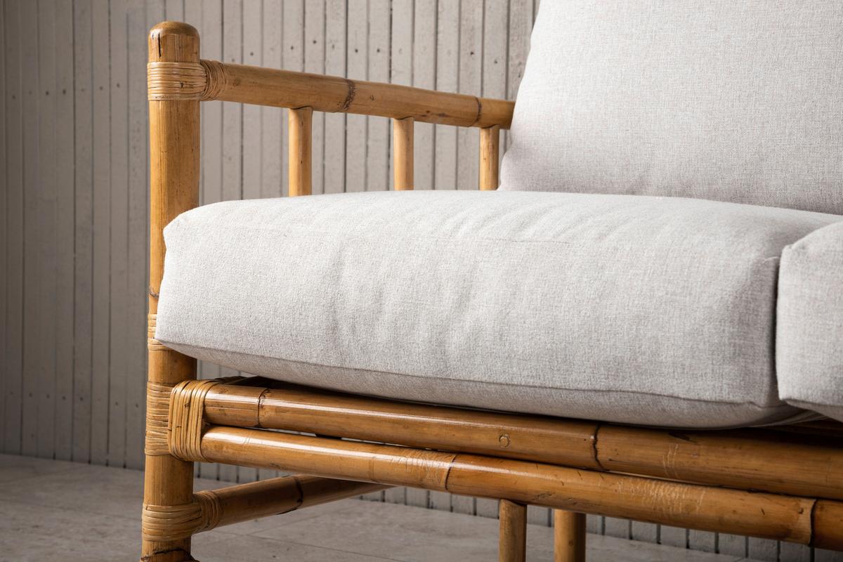 Loungesofa Cane Bambus Rattan ca. 180x77 cm - Hellbraun/Creme, KONVENTIONELL, Holz/Textil (180/88/77cm) - Gardenson
