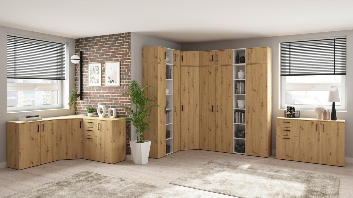 Kommode Multistauraum Eiche Artisan - Anthrazit/Schwarz, Modern, Holzwerkstoff/Kunststoff (80/83/52cm) - Premium Living
