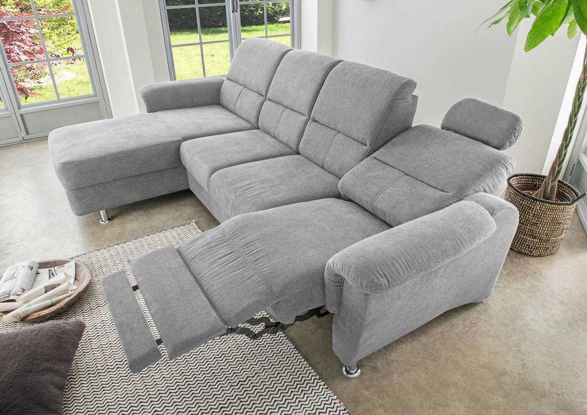 Wohnlandschaft Parole Grau Mikrofaser - Chromfarben/Grau, KONVENTIONELL, Textil/Metall (165/292cm) - Livetastic