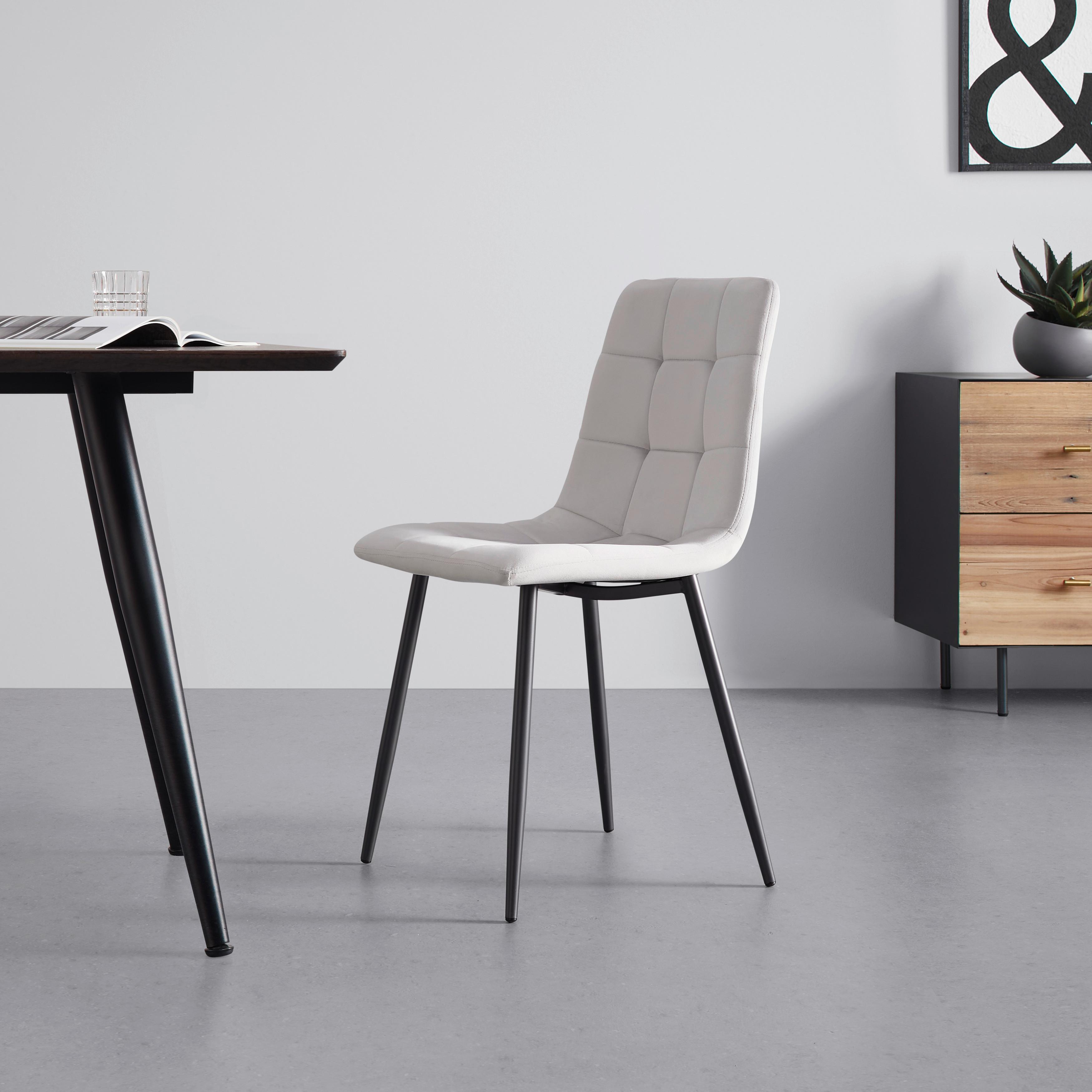 Stuhl Ria Hellgrau Samt Gepolstert - Hellgrau/Schwarz, MODERN, Holz/Textil (43,5/87/54cm) - Bessagi Home