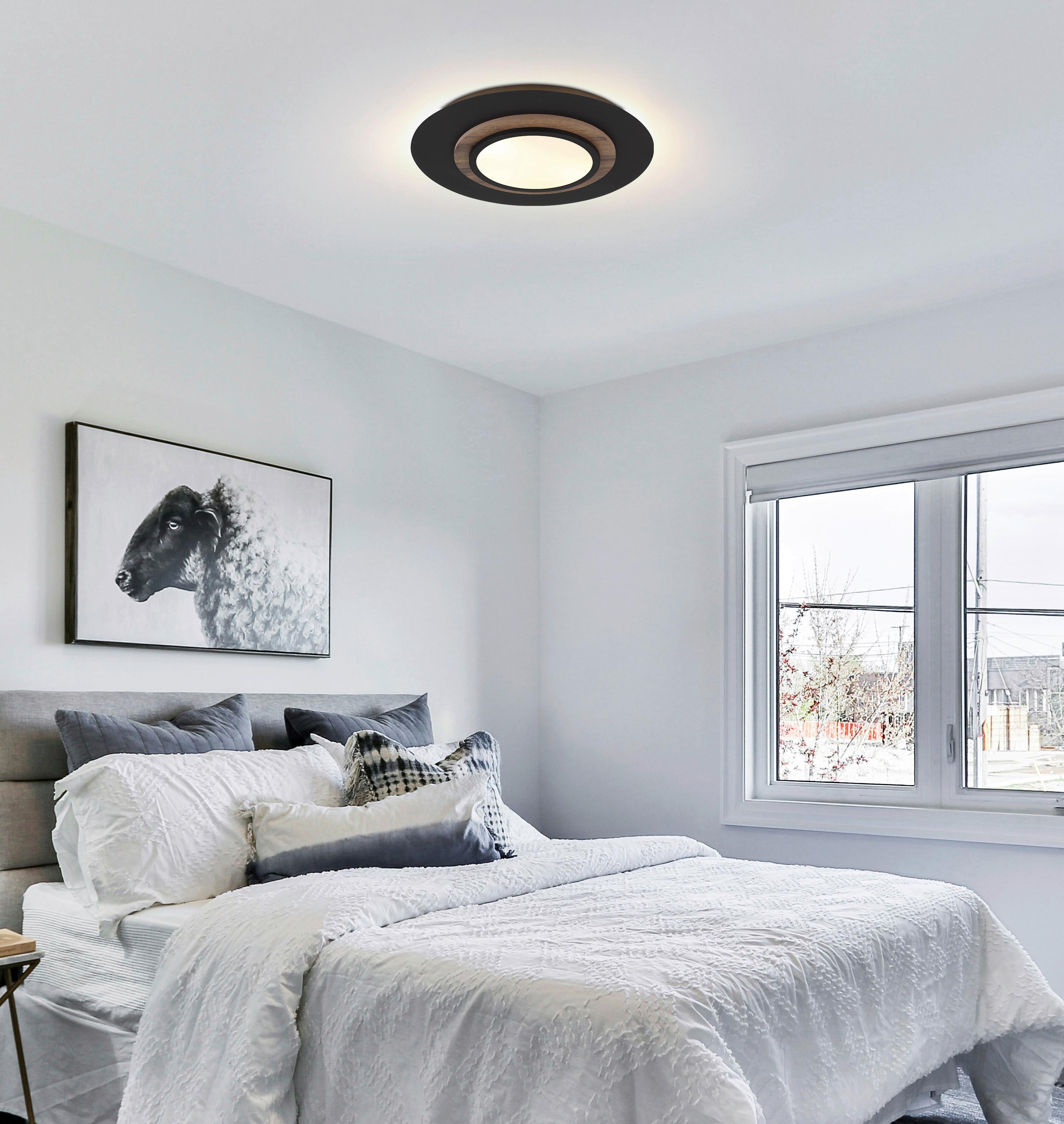 LED-DECKENLEUCHTE 67352-24 KORY - Weiss/Dunkelbraun, Natur, Holzwerkstoff/Kunststoff (48/5,6cm) - Globo