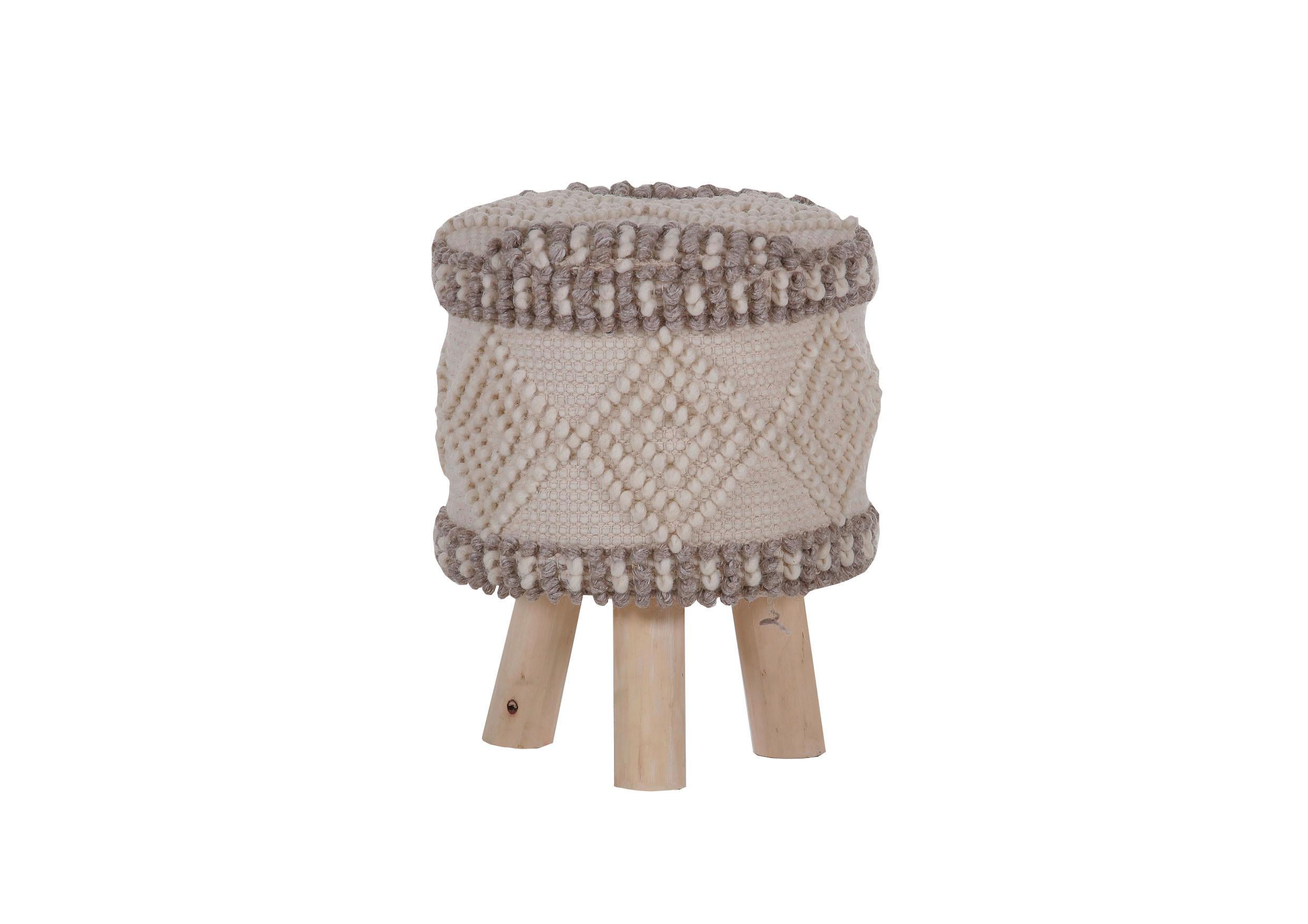 HOKER PUFFY - beżowy/biały, Basics, tkanina/drewno (30/42/30cm) - Livetastic