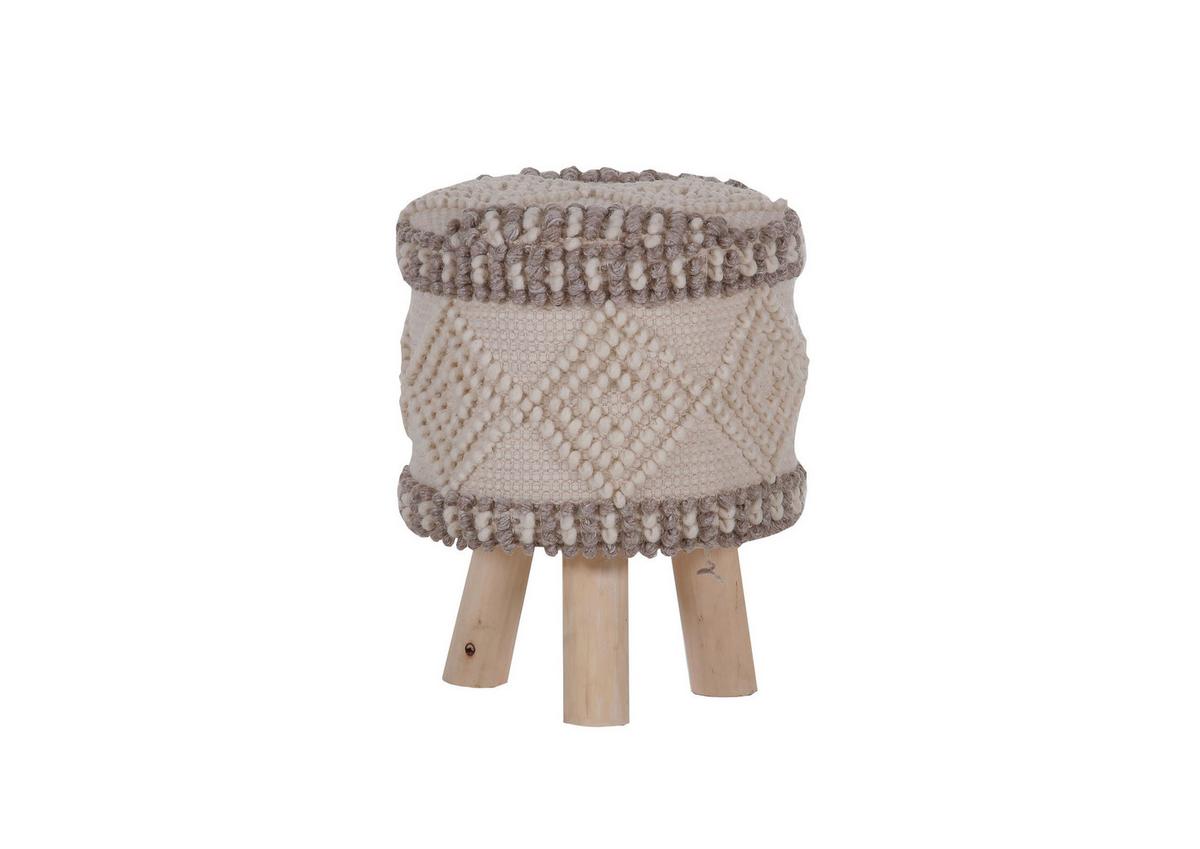 HOKER PUFFY - beżowy/biały, Basics, tkanina/drewno (30/42/30cm) - Livetastic