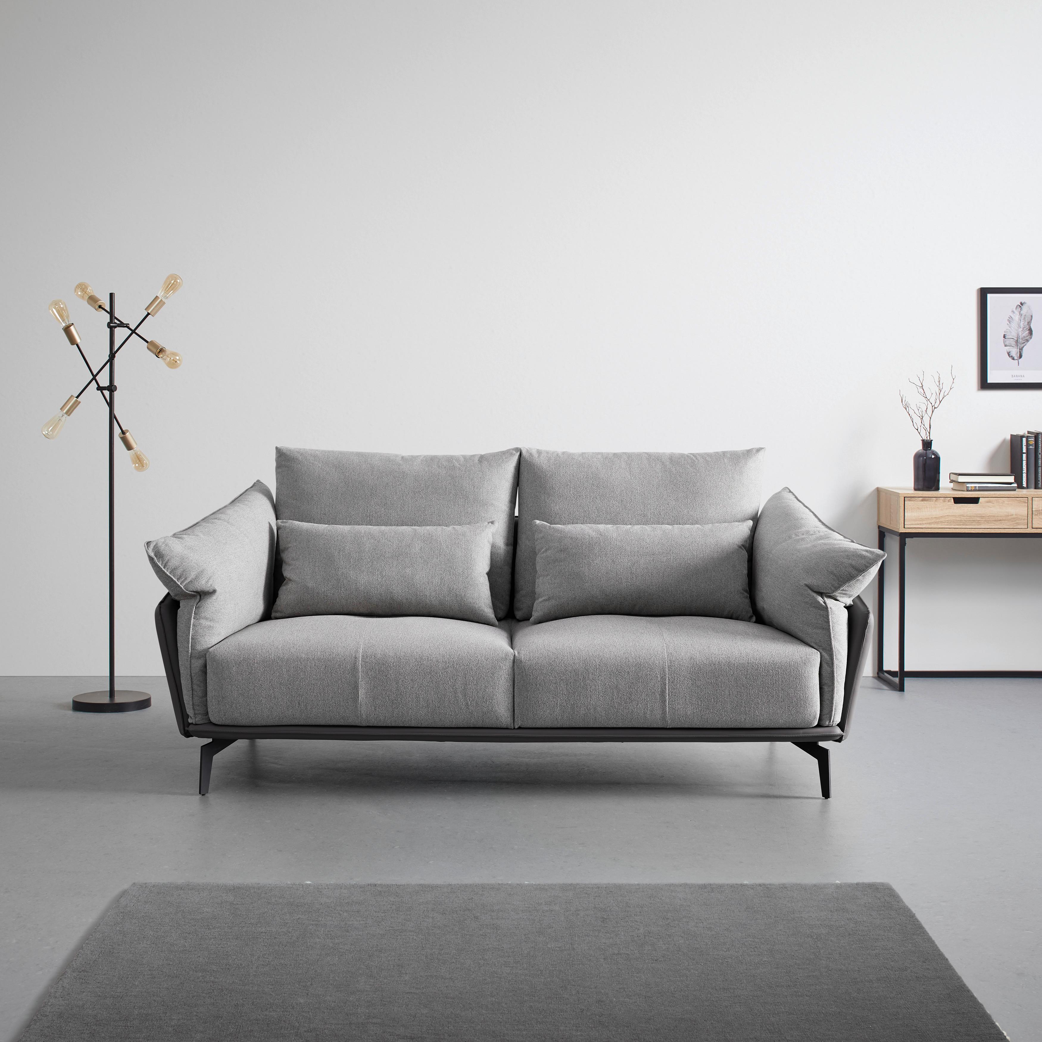 Sofa Elicia Grau Webstoff - Dunkelgrau/Hellgrau, MODERN, Holz/Textil (205/88/92cm) - Bessagi Home