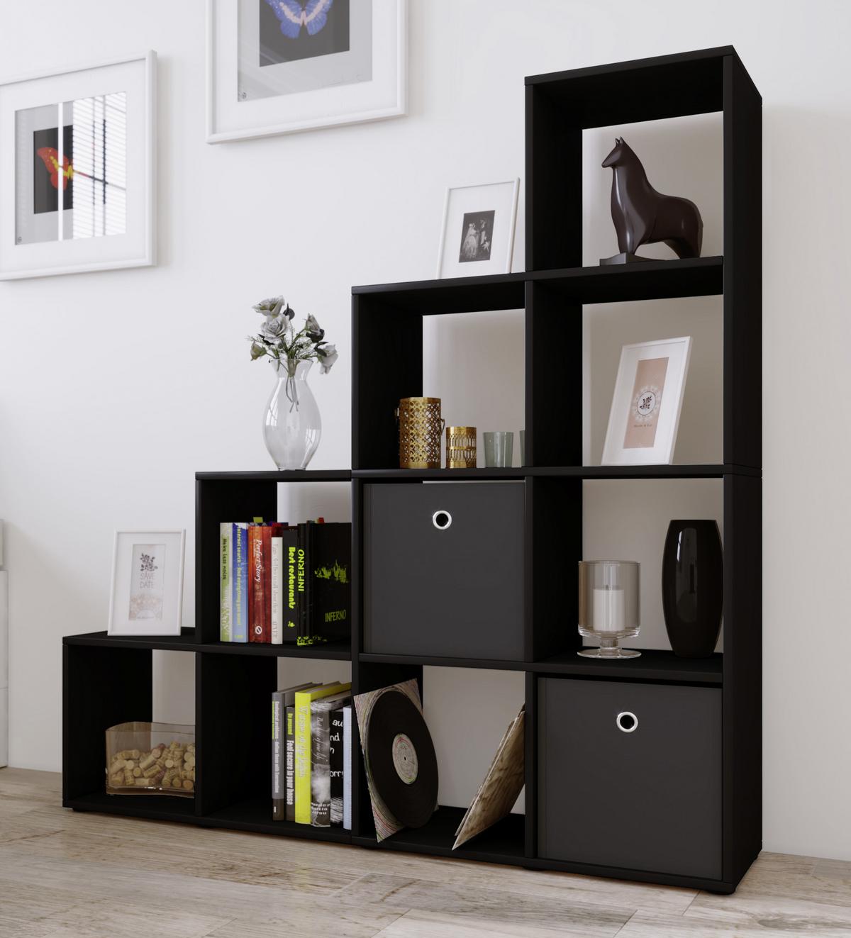 Standregal Napoli in Schwarz - Schwarz, KONVENTIONELL, Holzwerkstoff/Kunststoff (142,5/138,5/29cm) - MID.YOU