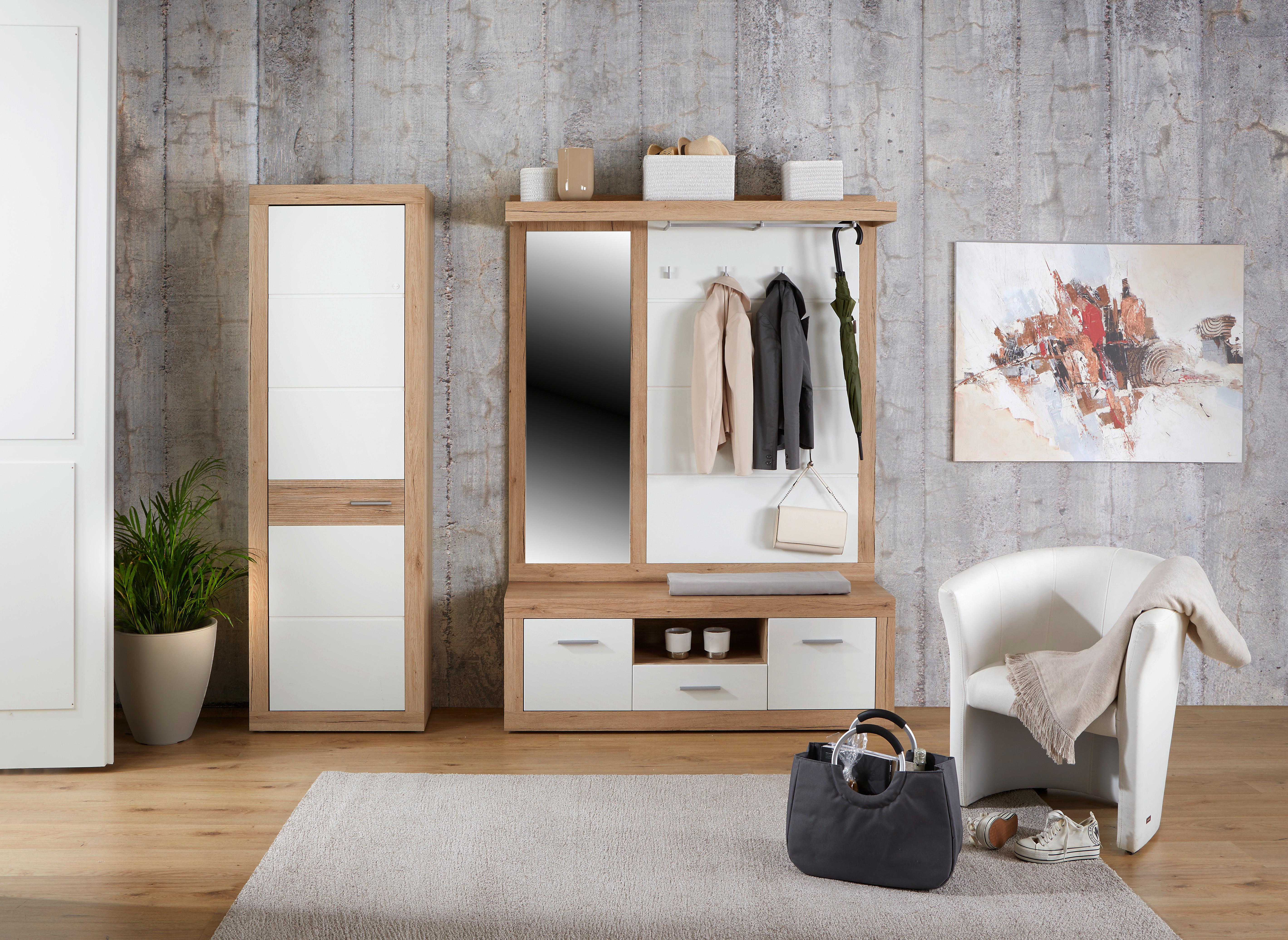Dulap de haine pentru hol Malta - alb/culoare lemn stejar, Modern, material pe bază de lemn (65/196,8/36cm) - Modern Living