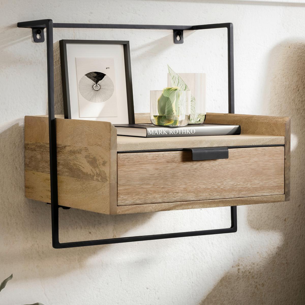 NACHTTISCH WL7.160 - Hellbraun/Schwarz, Design, Holz/Metall (44/45/35cm) - MID.YOU