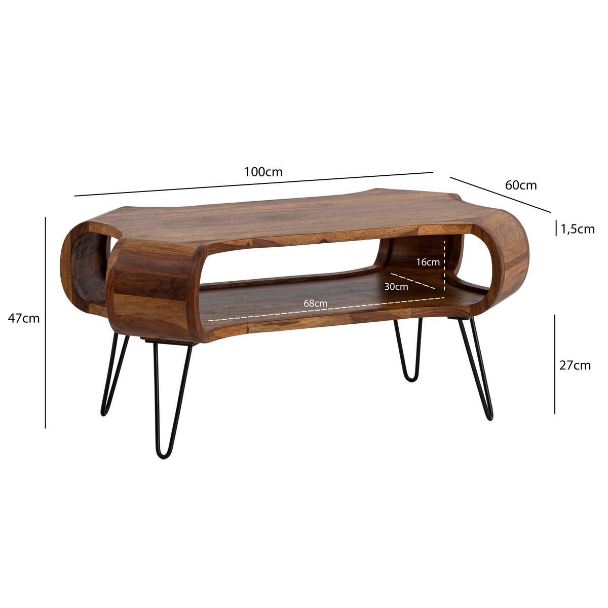 COUCHTISCH WL7.037 - Sheeshamfarben/Schwarz, Design, Holz/Metall (100/60/47cm) - Livetastic