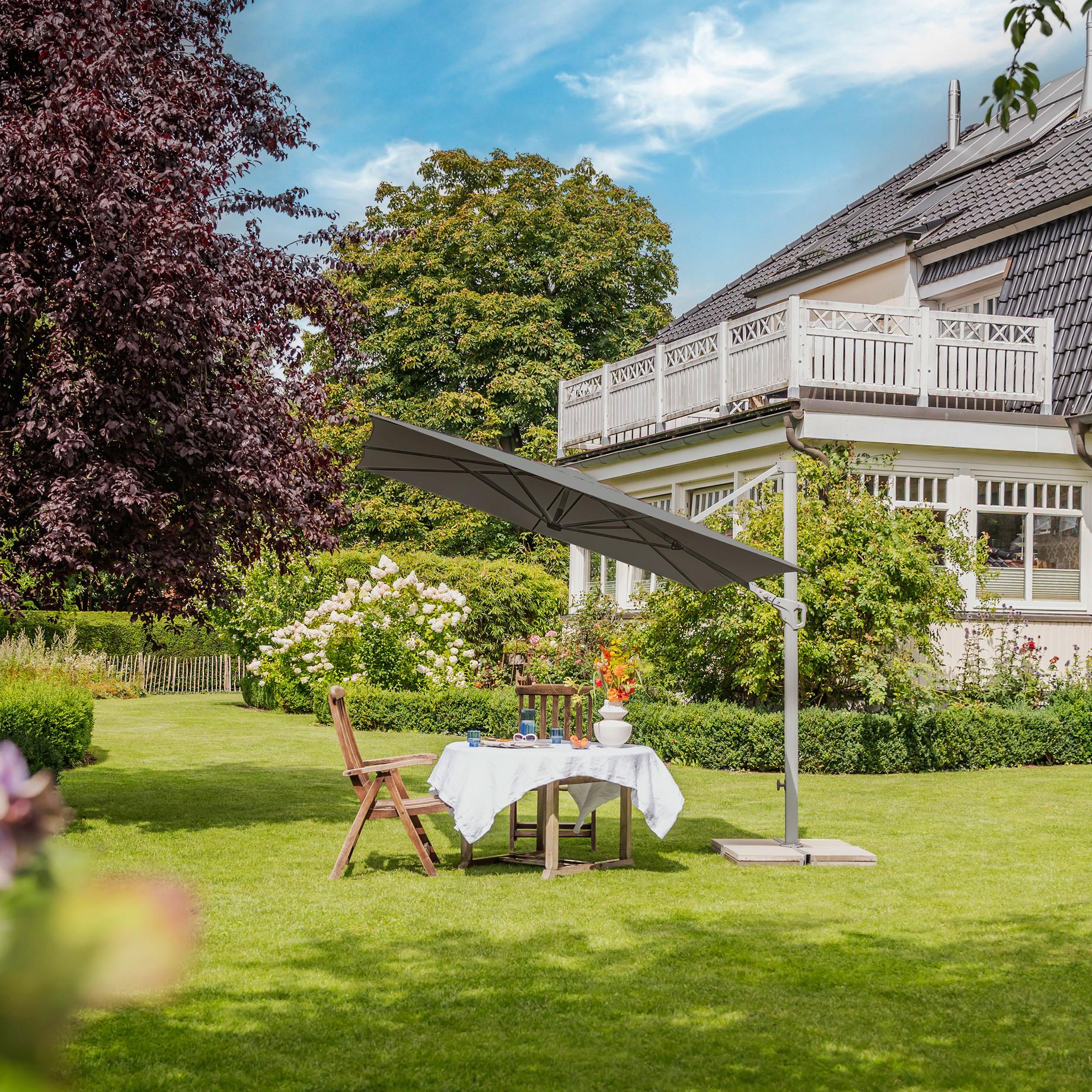 Ampelschirm Familyflex Silberfarben/Dunkelgrau - Dunkelgrau/Silberfarben, Basics, Metall (250/250cm) - Suncomfort by Glatz