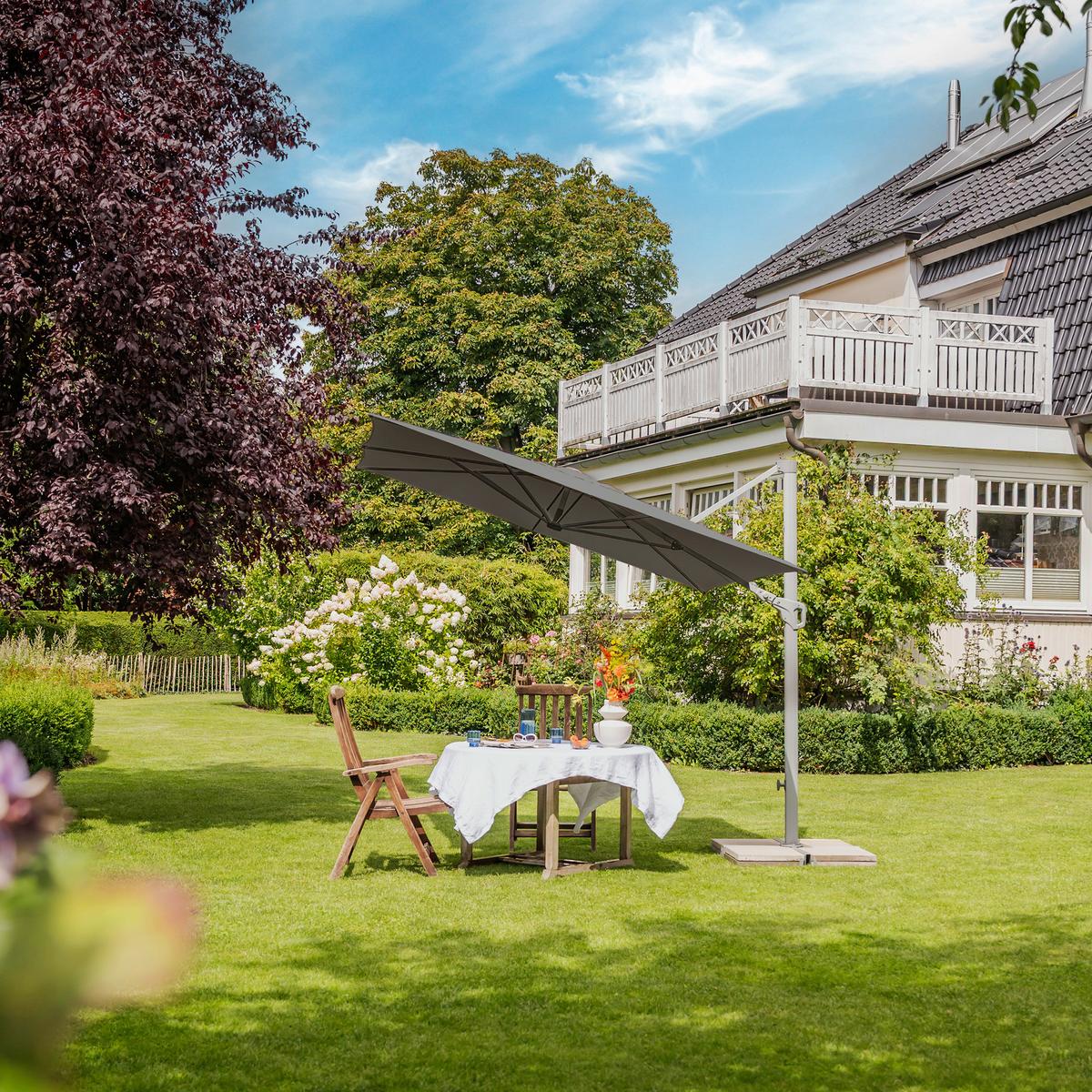 Ampelschirm Familyflex Silberfarben/Dunkelgrau - Dunkelgrau/Silberfarben, Basics, Metall (250/250cm) - Suncomfort by Glatz