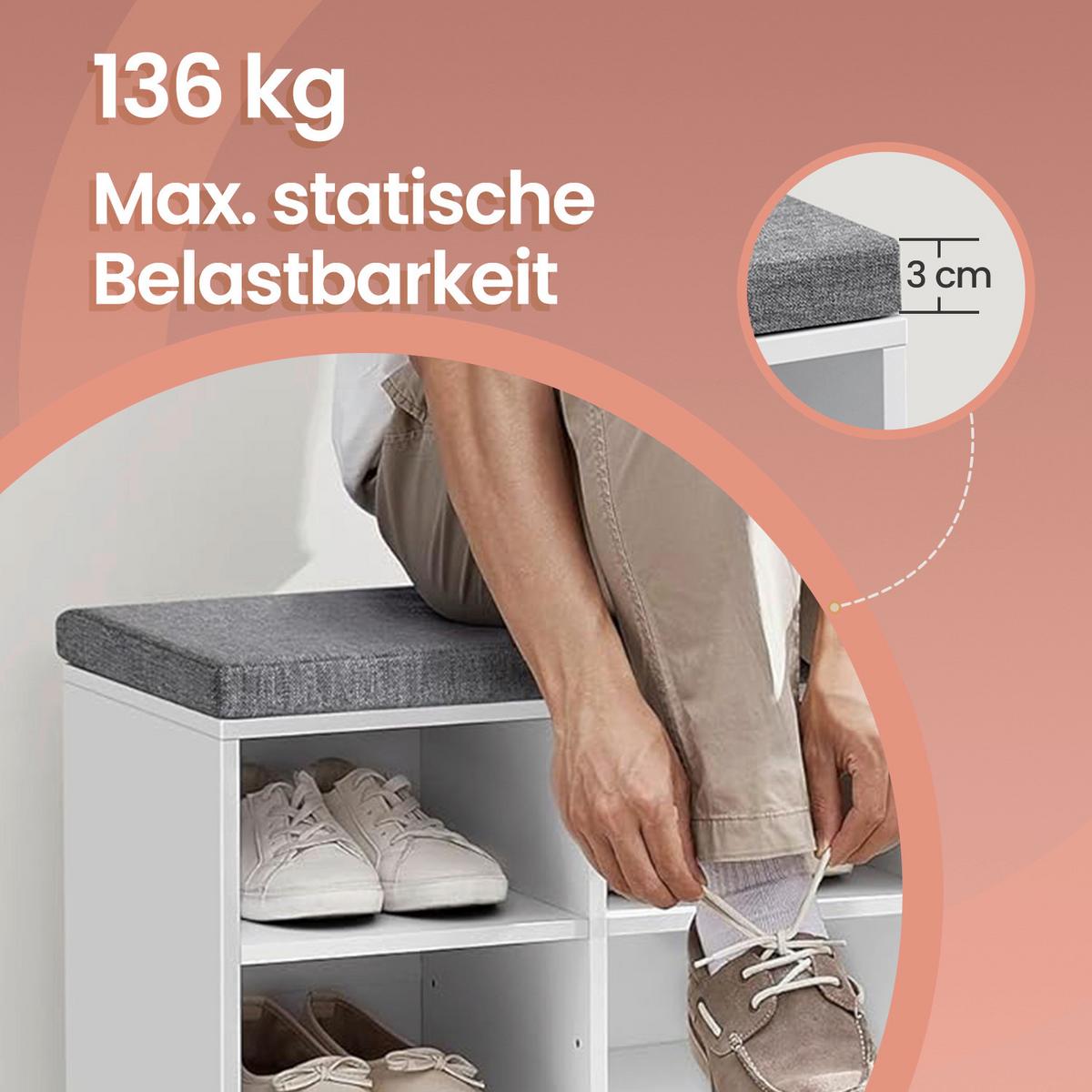Garderobenschrank in Grau, Weiß inkl. Sitzaulage - Weiß/Grau, Trend, Holzwerkstoff (78,5/48/30,3cm) - MID.YOU