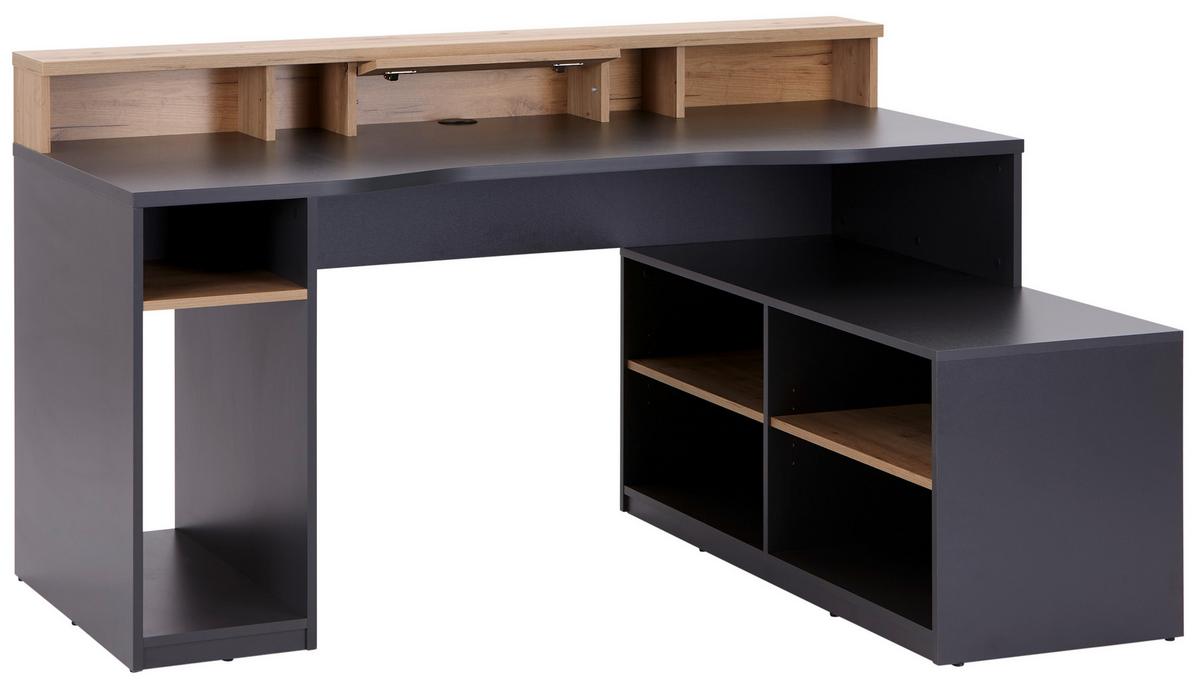 Masa de scris TEAMPLAYER - culoare lemn stejar/antracit, Modern, material pe bază de lemn (160/91,5/120cm) - Modern Living