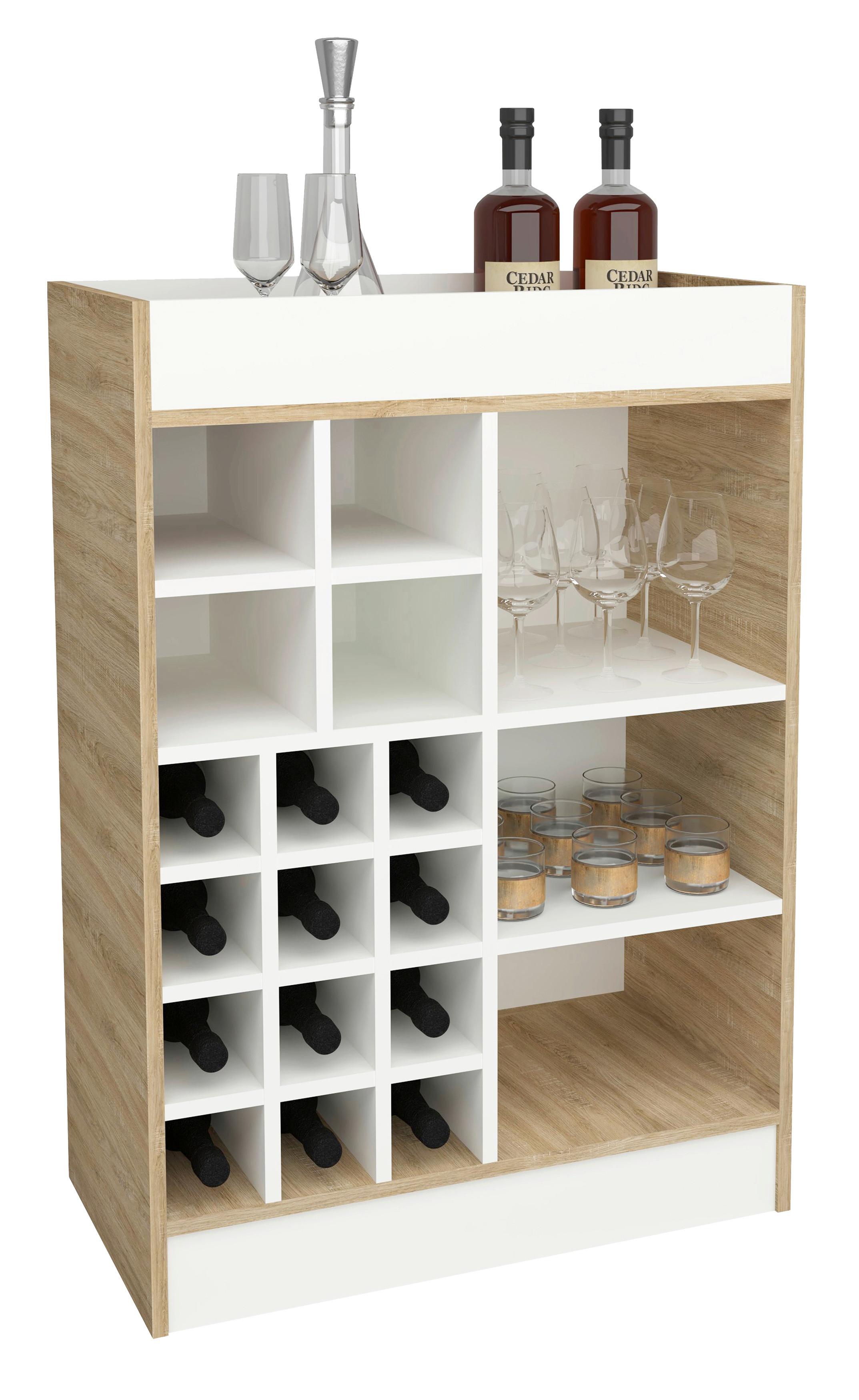 WEINSCHRANK ESILO - Weiss/Sonoma Eiche, Basics, Holzwerkstoff (70/100/38cm) - MID.YOU