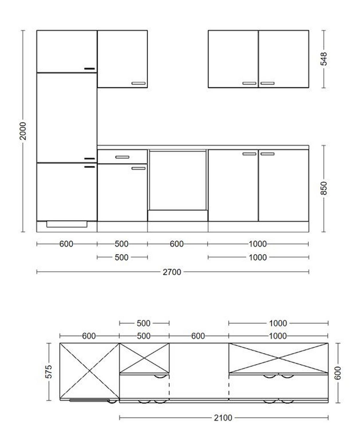 Kuhinjski Blok Brez Aparatov Riva, Barva Šampanjca, Hrast - barve šampanjca/barve hrasta, Moderno, leseni material (270cm) - FlexWell