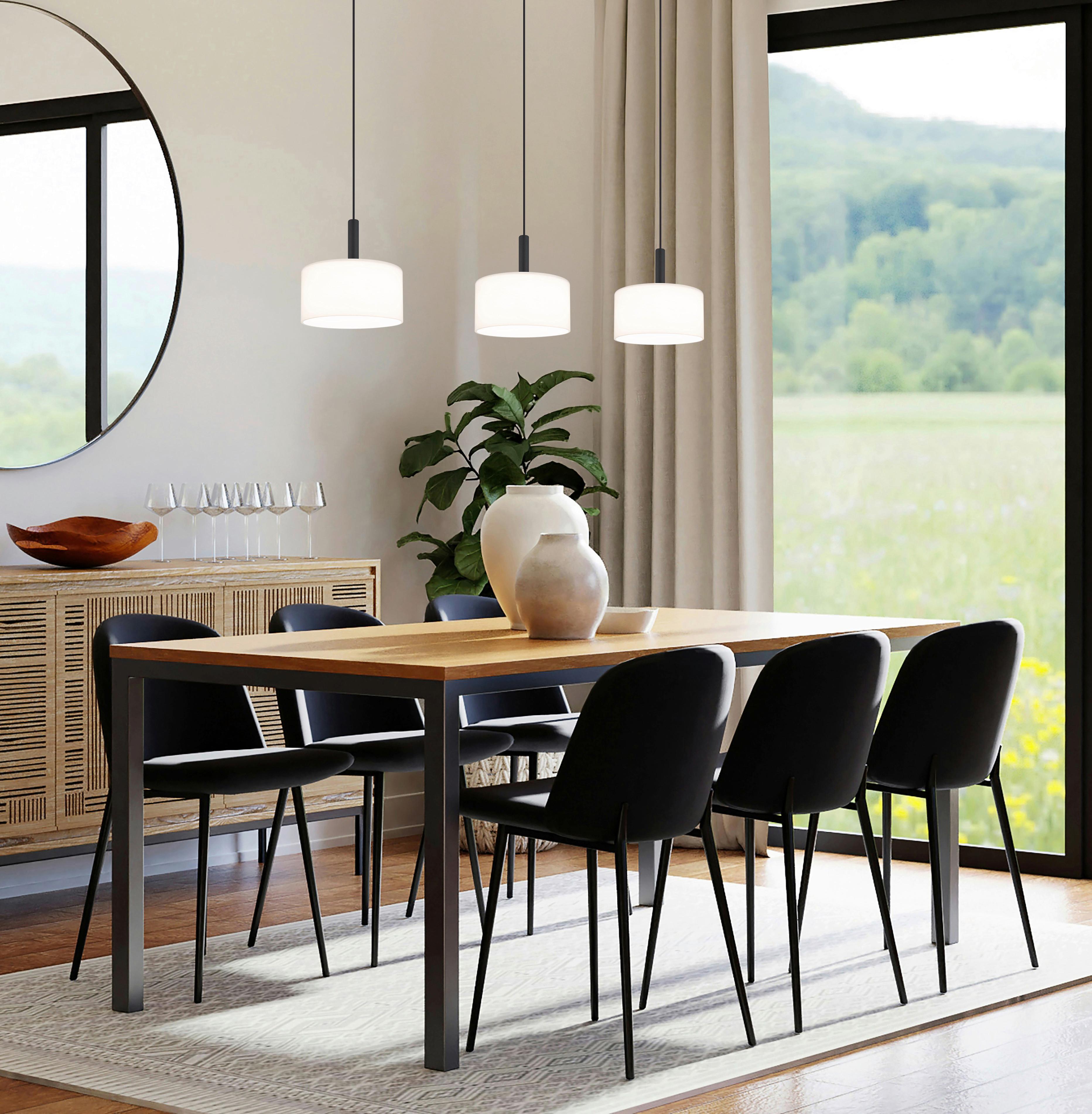 LED-HÄNGELEUCHTE 16052-3  TRENTON - Weiss/Schwarz, Design, Glas/Kunststoff (90/20/150cm) - Globo