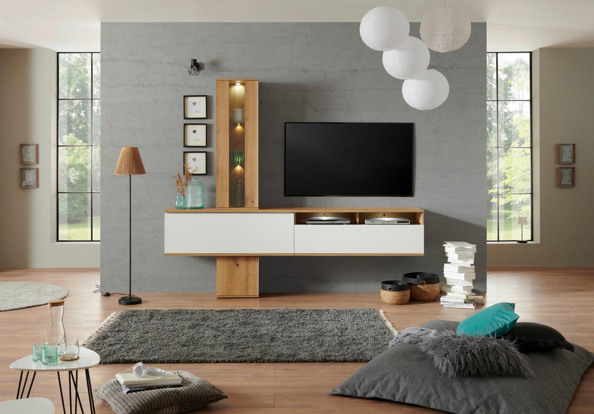 Viseča Vitrina Power, Barva Hrasta - barve hrasta/prozorno, Moderno, umetna masa/steklo (42,2/129,8/32cm) - Mömax