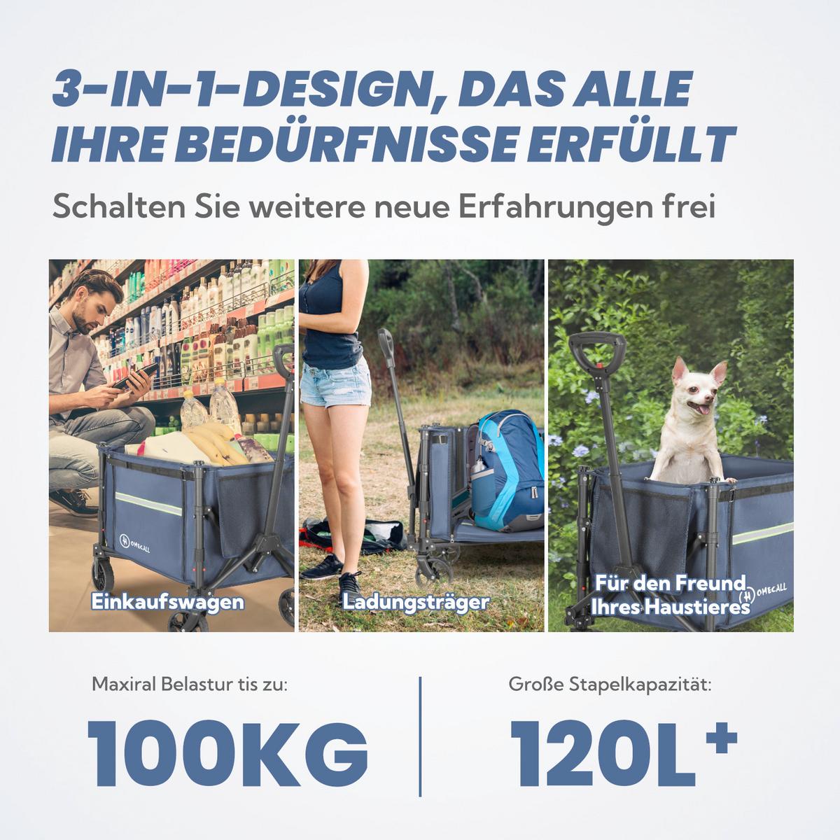 Bollerwagen Blau/Graphitfarben - Blau/Graphitfarben, Basics, Textil/Metall (44/19/31cm) - Modante