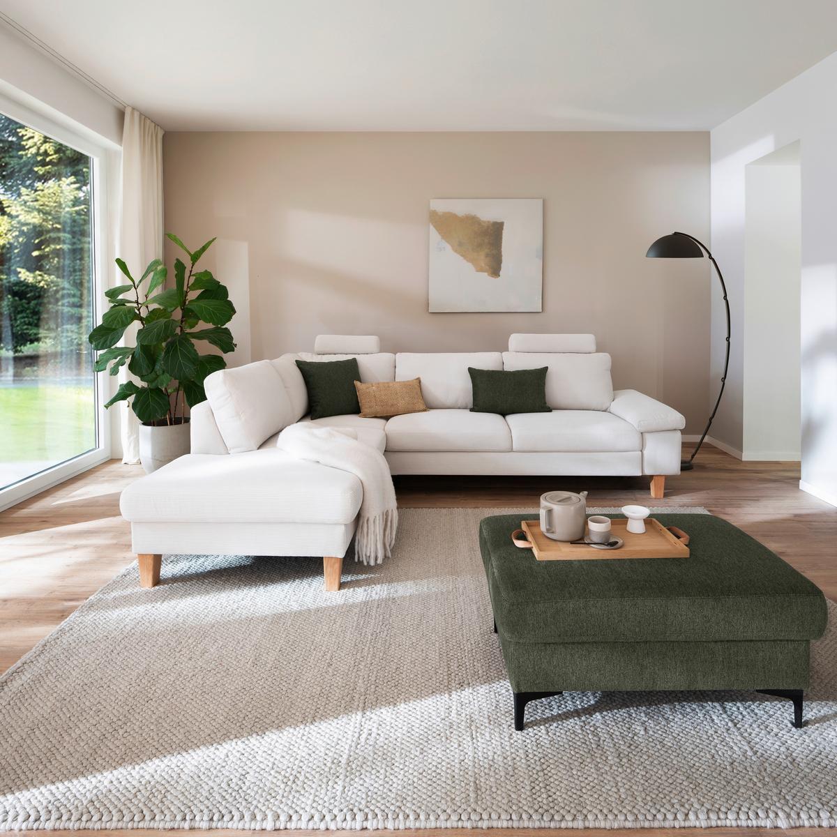 Wohnlandschaft Corvara 2.0 - Weiss/Eichefarben, Konventionell, Holz/Holzwerkstoff (220/86/286cm) - Premium Living