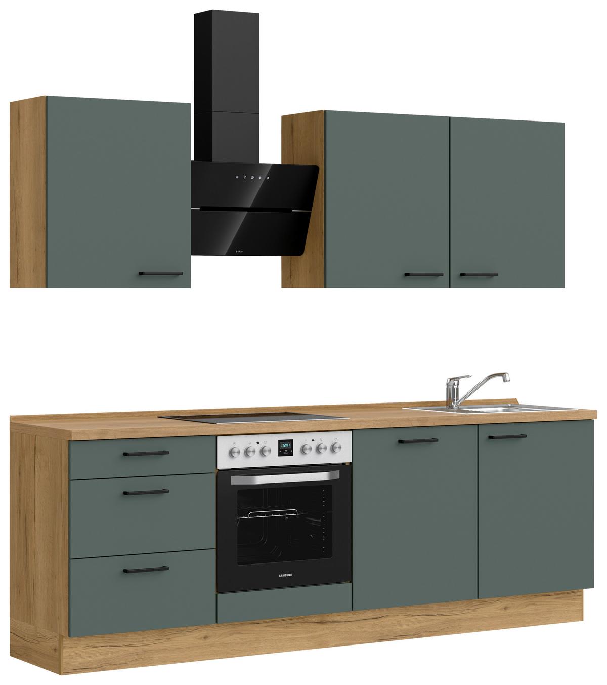 Küchenblock Easytouch High m. Geräten Dunkelgrün - Dunkelgrün/Eichefarben, MODERN, Holzwerkstoff/Metall (240cm) - Nobilia
