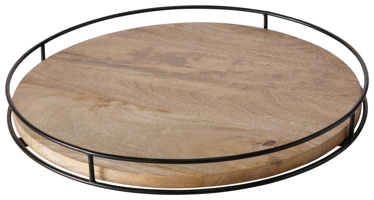 Dekotablett Opura II Braun/Schwarz - Schwarz/Braun, MODERN, Holz/Metall (34/4cm) - Premium Living