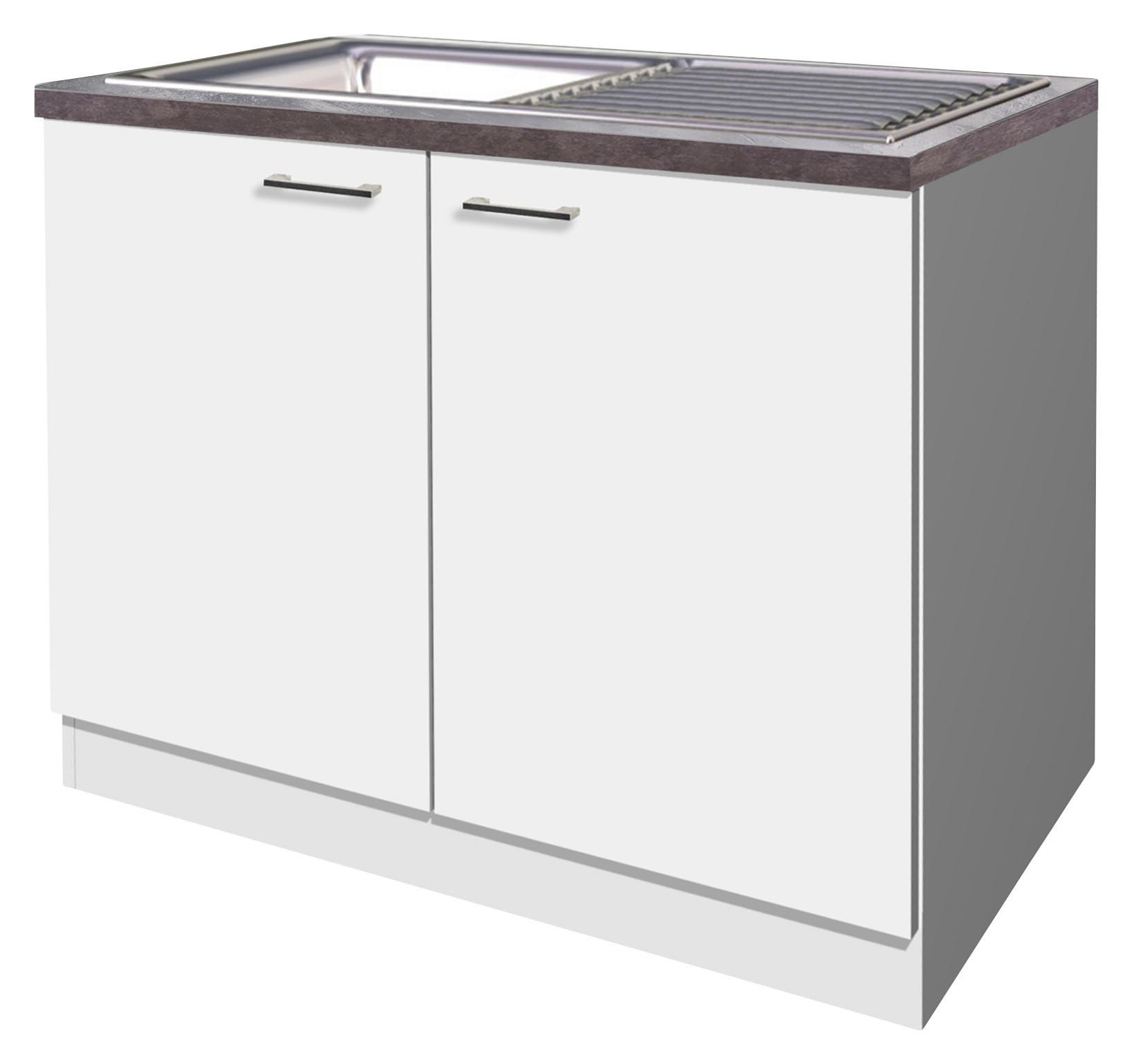 Kuhinjska Spodnja Omarica Lucca, Bela - bela/barve aluminija, Konvencionalno, umetna masa/leseni material (100/85/57cm) - FlexWell