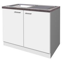 Spülenunterschrank Lucca Weiß ca. 100x85x57cm - Graubraun/Alufarben, KONVENTIONELL, Holzwerkstoff/Kunststoff (100/85/57cm) - FlexWell